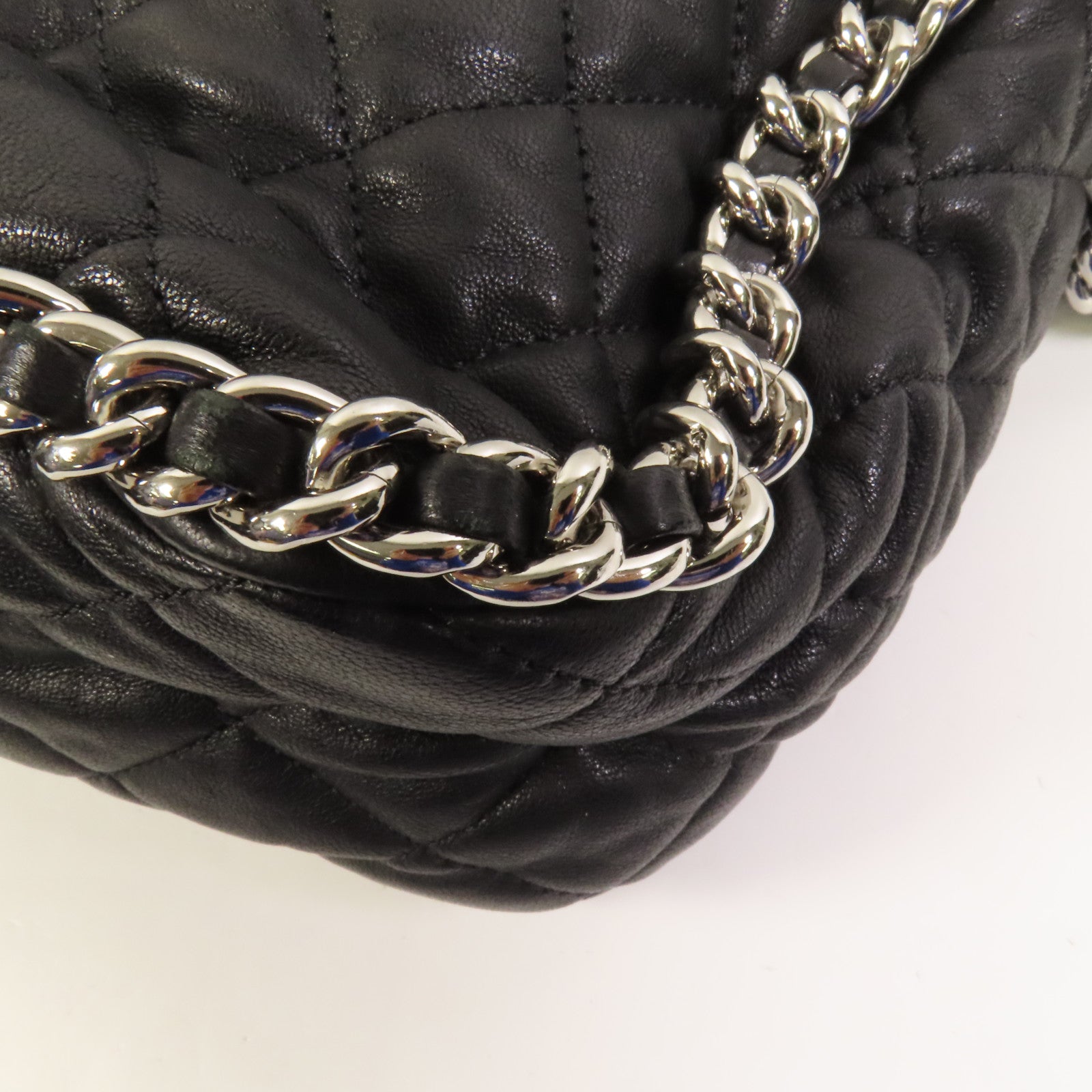 CHANEL 牛皮皮革Chain Shoulder銀扣鏈帶肩背袋