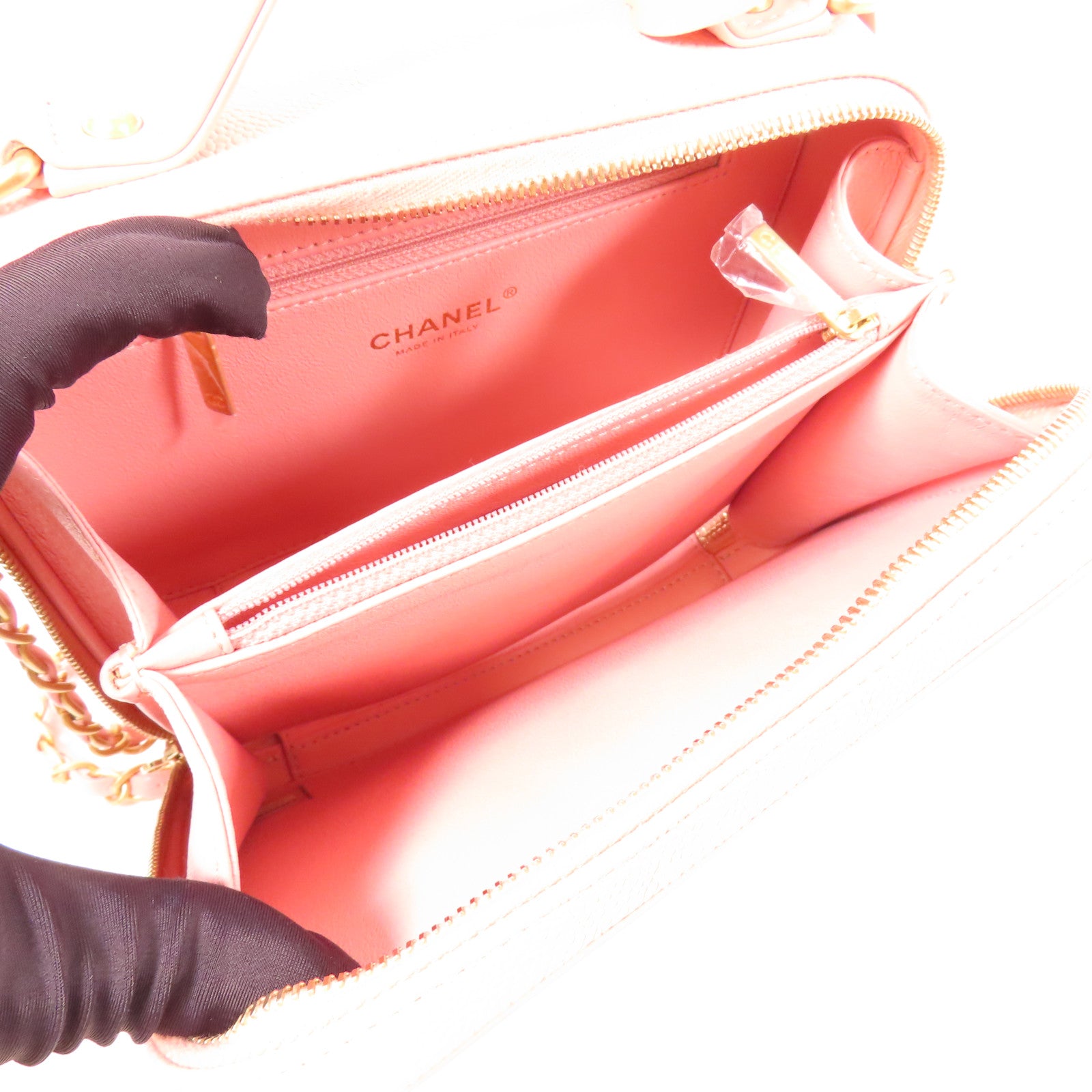 CHANEL CC GHW Vanity Case 2Way Shoulder Hand Bag Calfskin Leather Pink