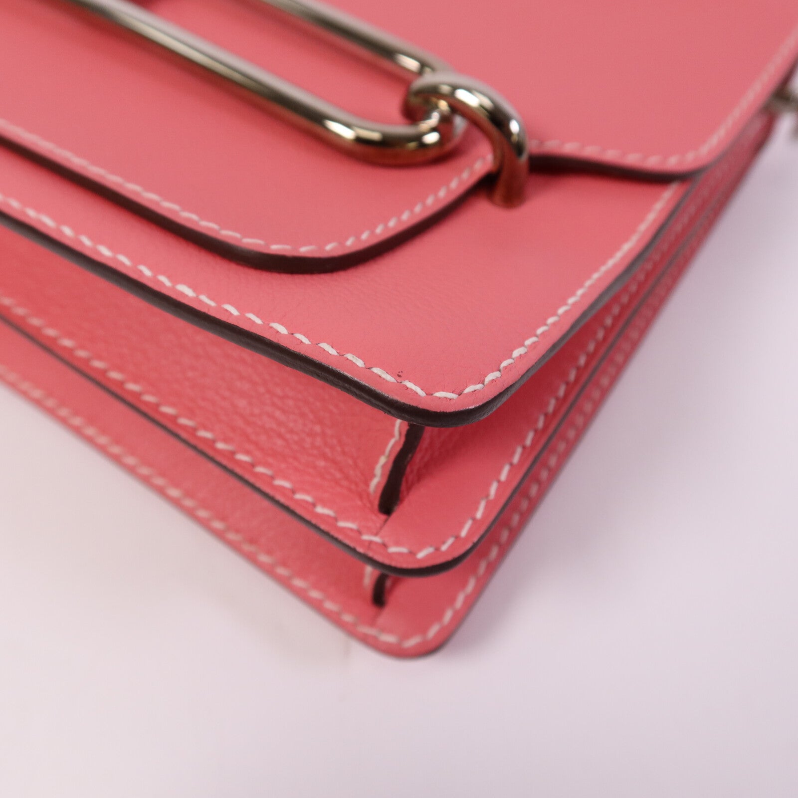 HERMES Evercolor皮革Roulis 23銀扣肩背袋Rose Azalee