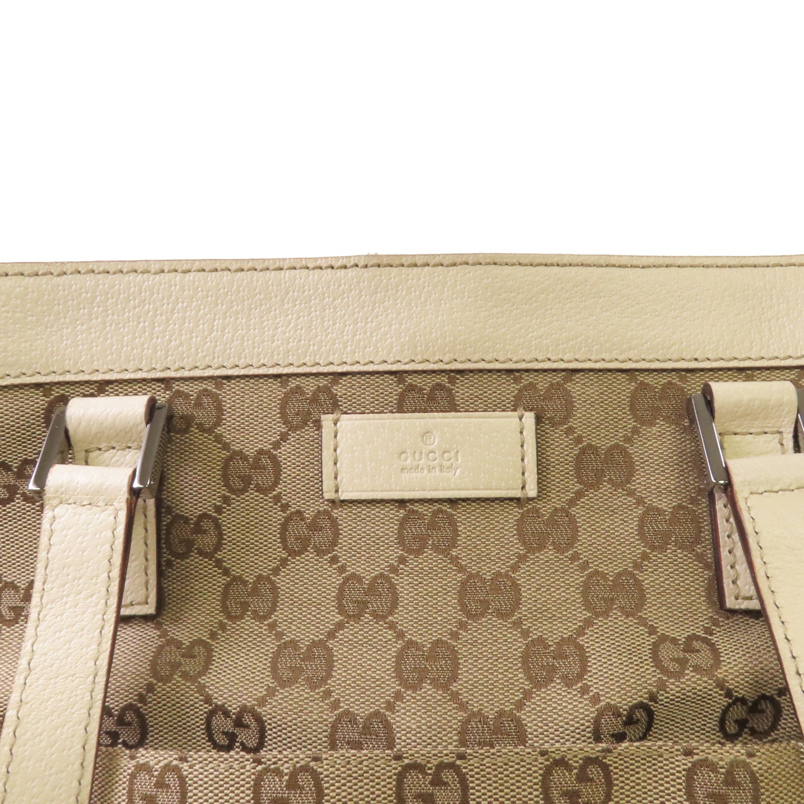 GUCCI GG帆布Tote Bag銀扣手挽袋啡色/米白色