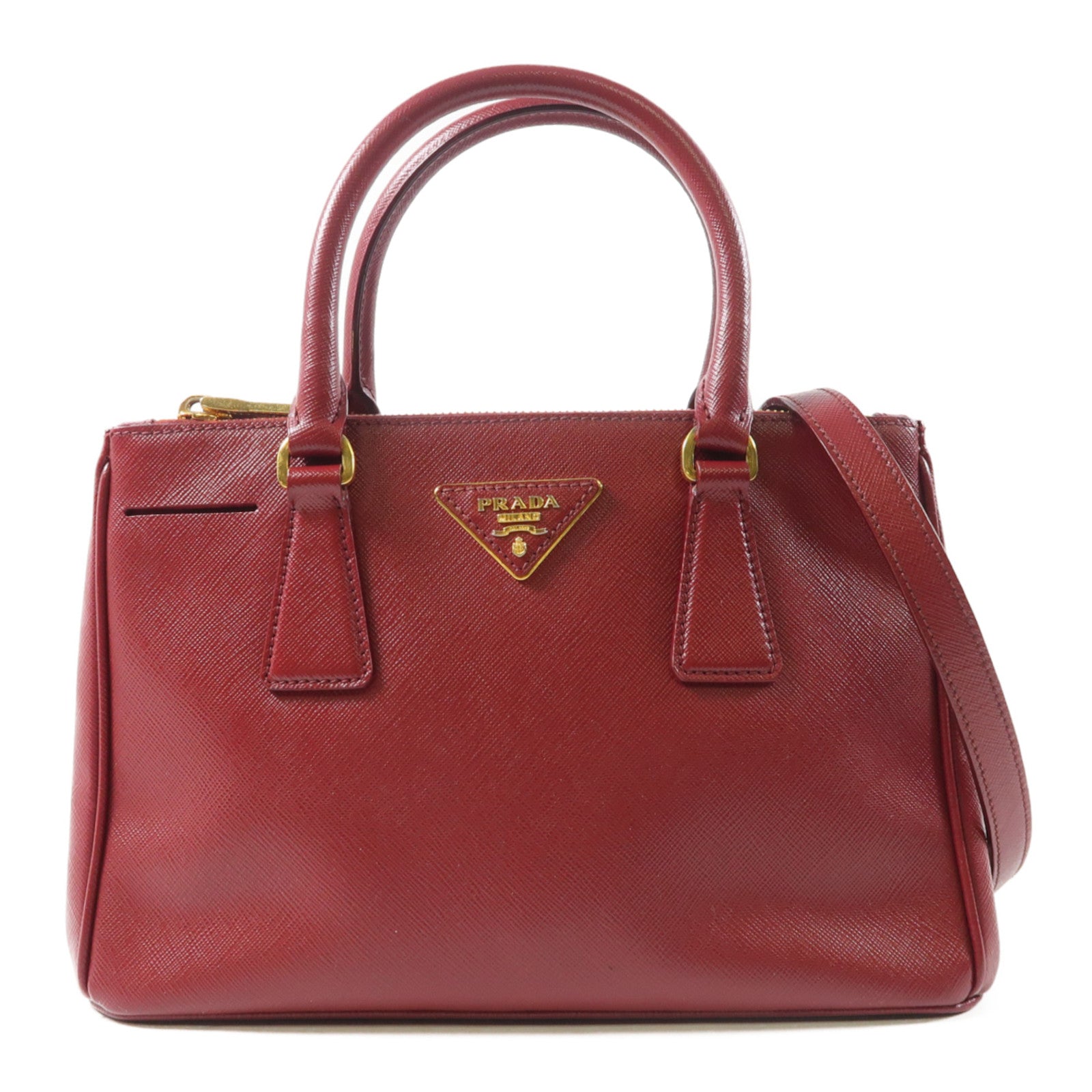 PRADA 【激減優惠】Saffiano皮革Galleria金扣手挽肩背兩用袋紅色