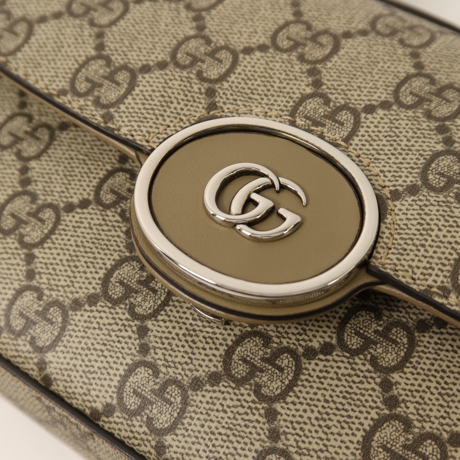 GUCCI 塗層帆布Petit GG Mini Bag銀扣鏈帶手挽肩背兩用袋