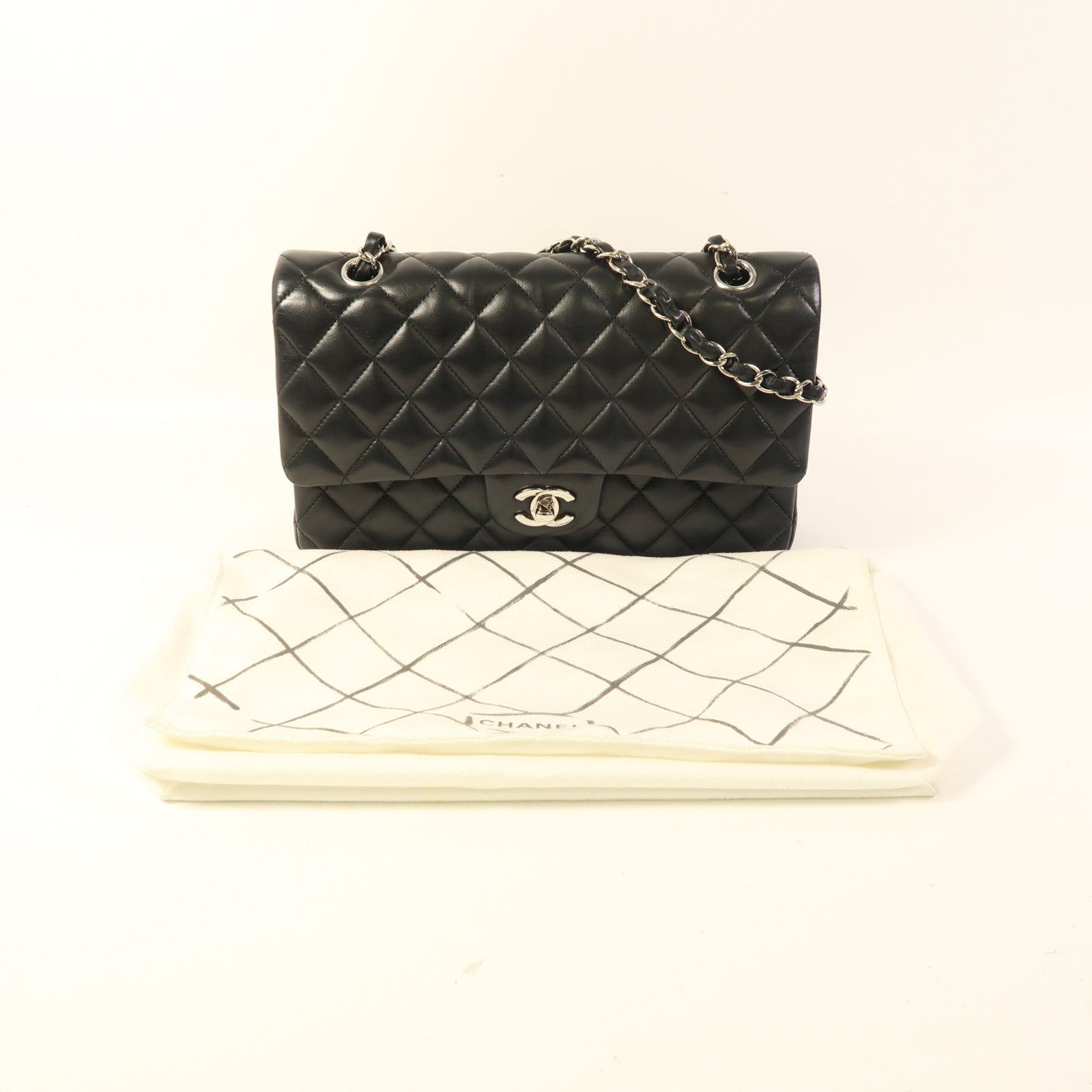 CHANEL 羊皮皮革Classic 25銀扣鏈帶肩背袋