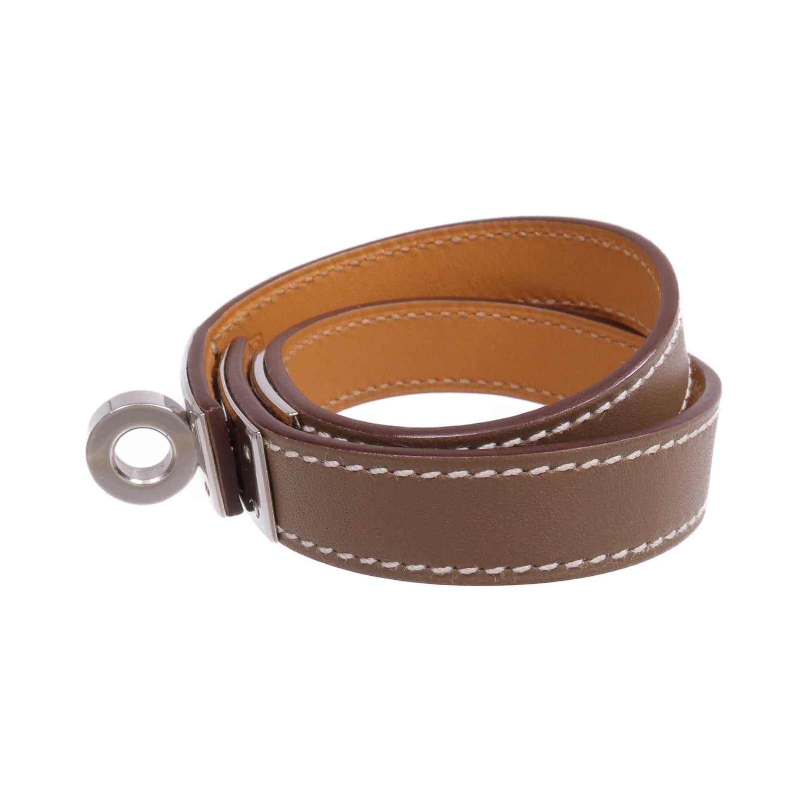 HERMES Swift皮革Kelly Double Tour Bracelet銀扣手帶Etoupe