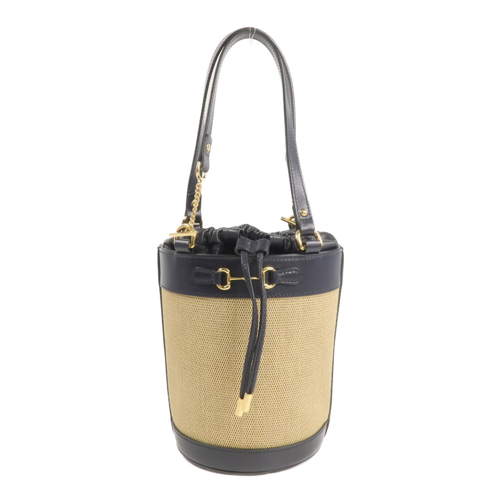 GUCCI 牛皮皮革/帆布Horsebit 1955 Bucket Bag金扣手挽袋