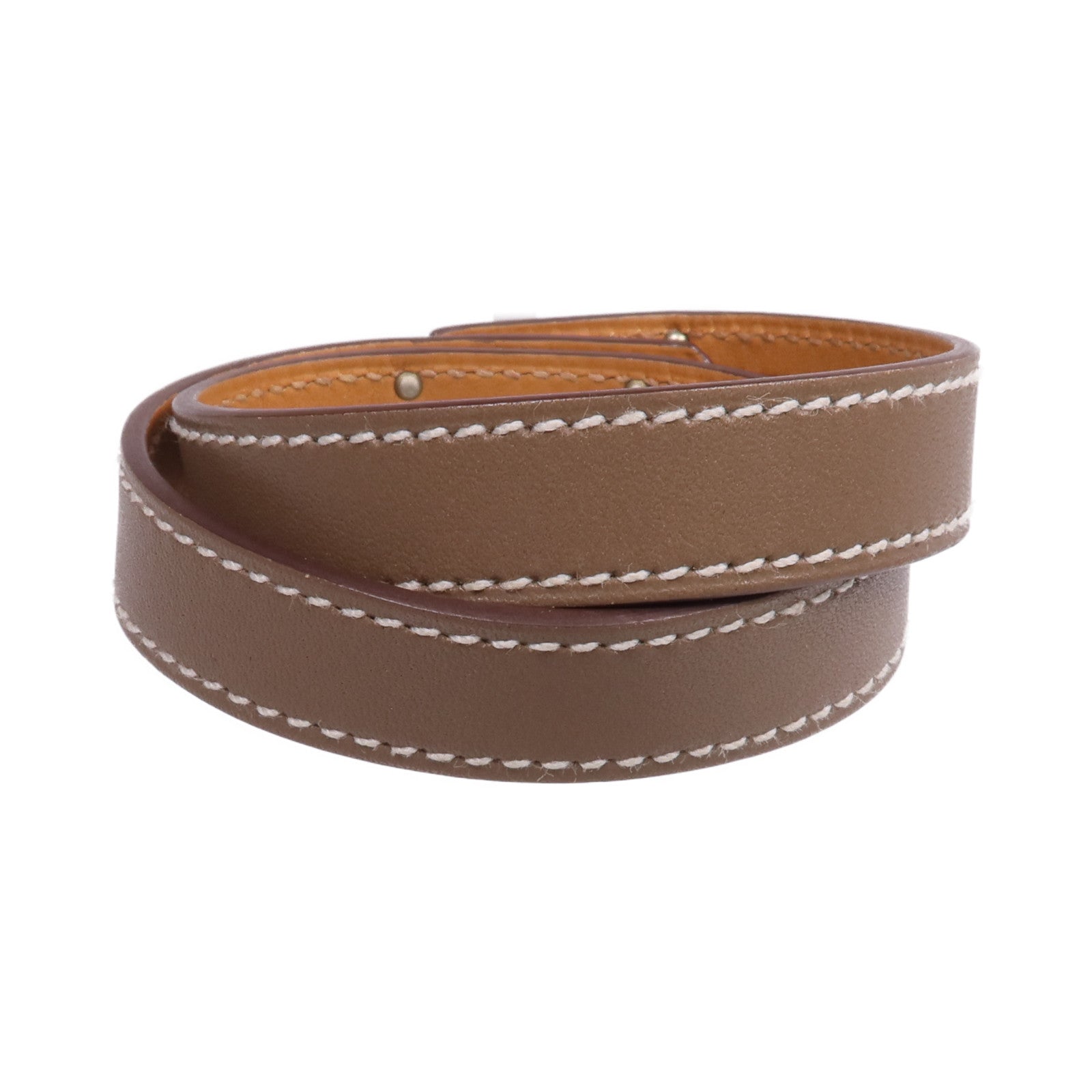 HERMES Swift皮革Kelly Double Tour Bracelet銀扣手帶Etoupe