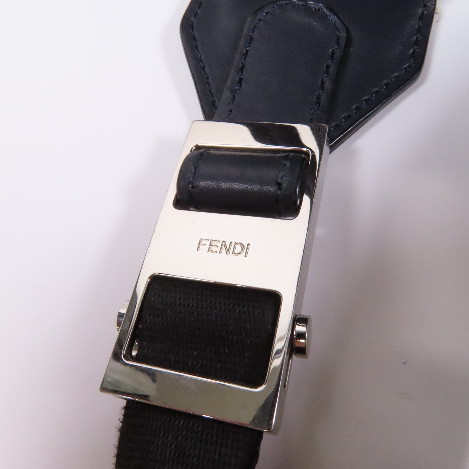 FENDI 牛皮皮革/尼龍Monster Eyes Backpack銀扣背包黑色