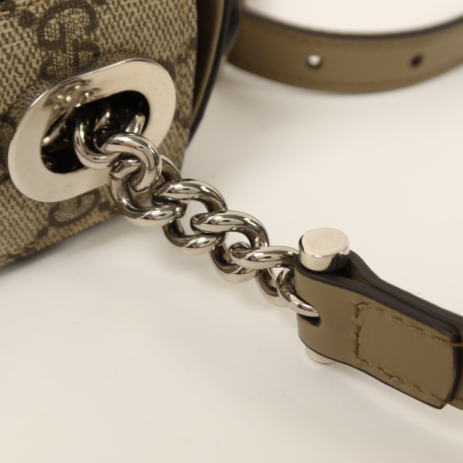 GUCCI 塗層帆布Petit GG Mini Bag銀扣鏈帶手挽肩背兩用袋