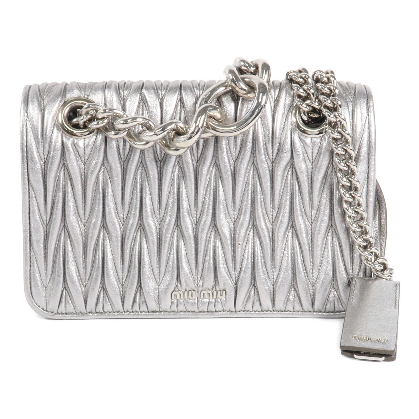 Miu Miu 牛皮皮革Chain Shoulder鏈帶肩背袋