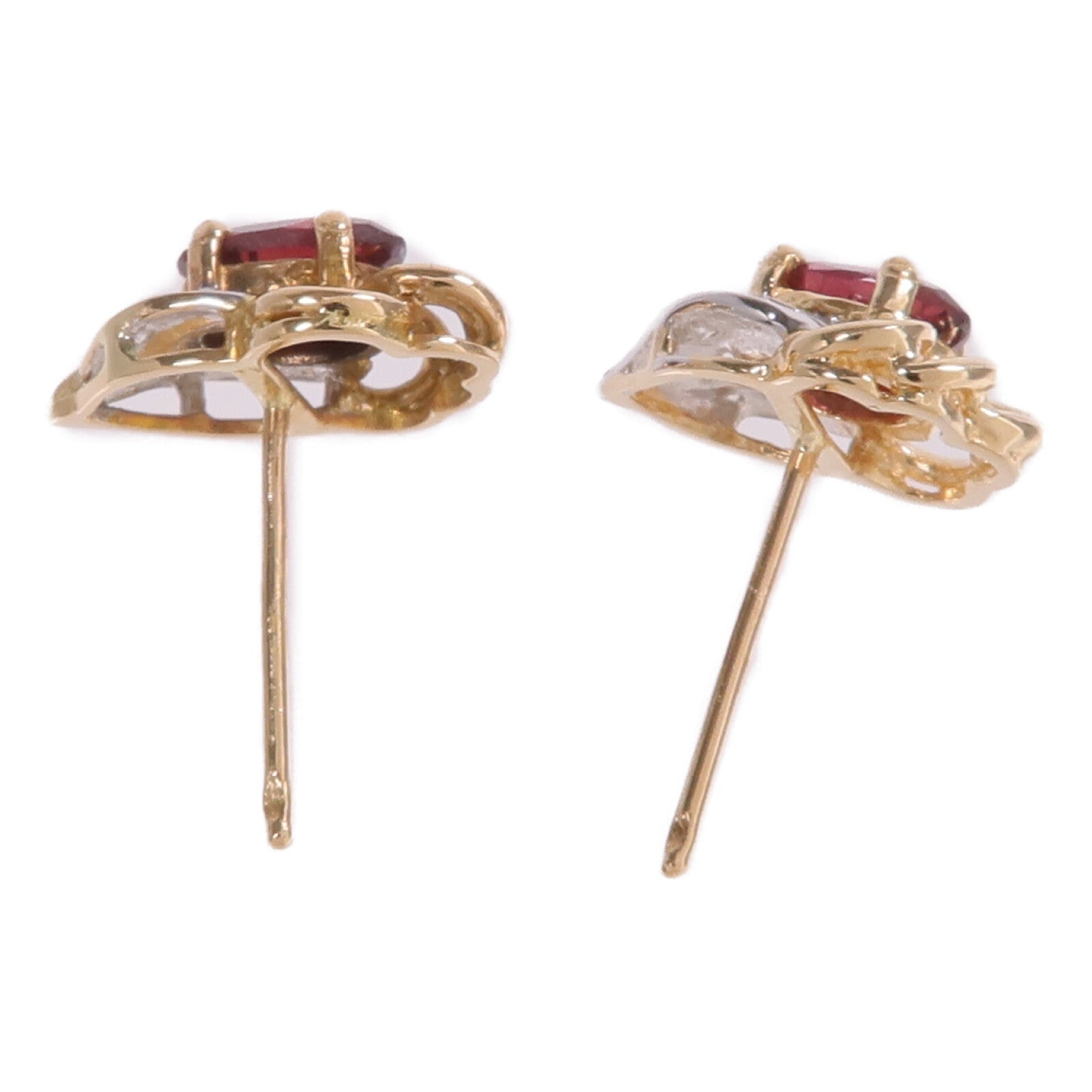 JEWELRY 14K黃金/白金Garnet Diamond Earrings石榴石/鑽石耳環