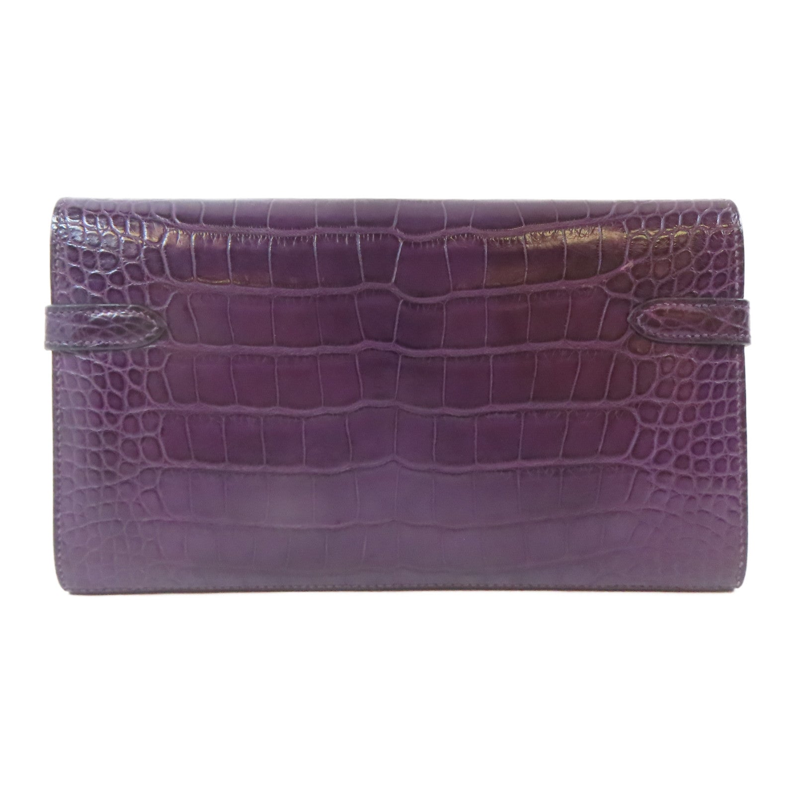 HERMES 鱷魚皮革Kelly Long Wallet銀扣長錢包Violet/紫色