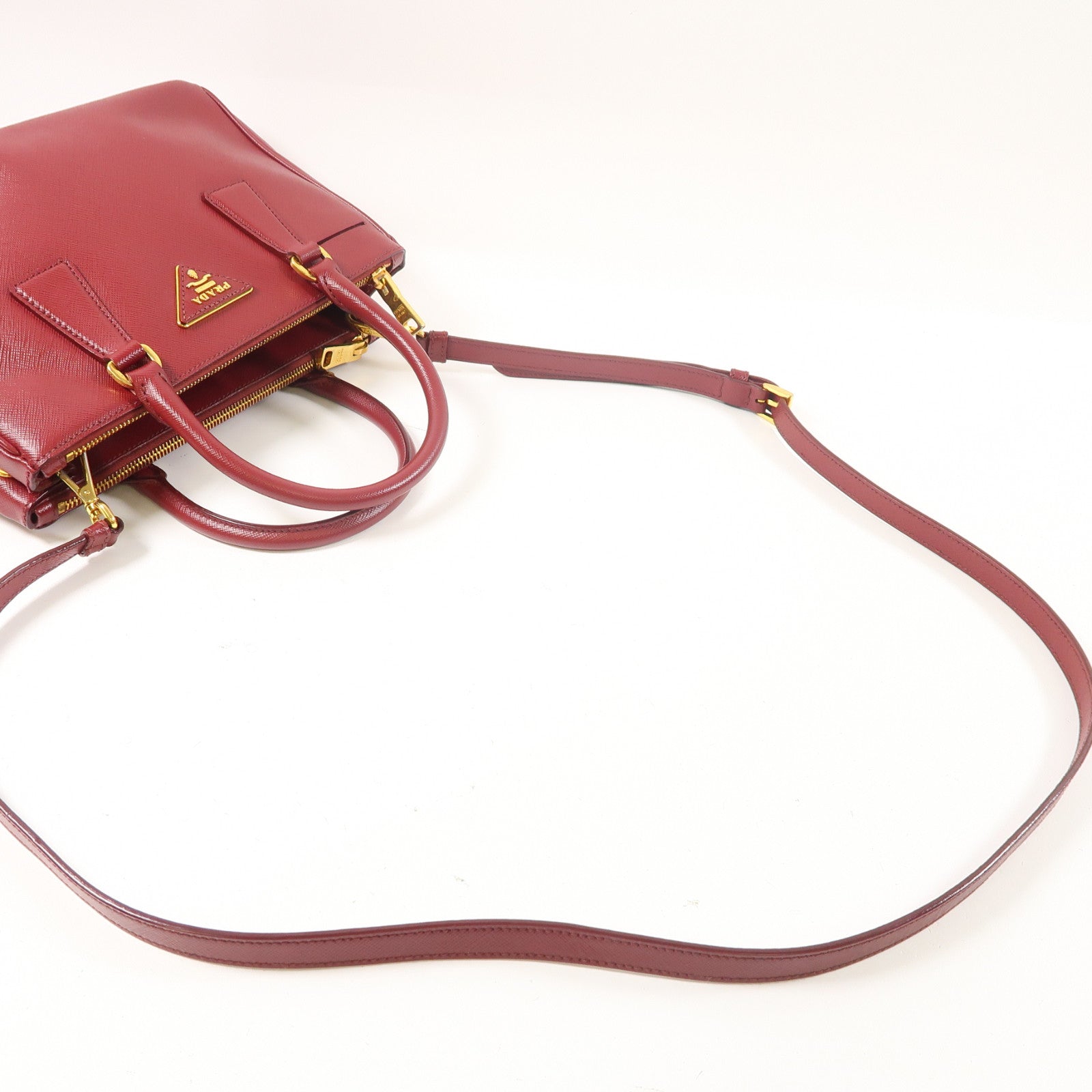 PRADA 【激減優惠】Saffiano皮革Galleria金扣手挽肩背兩用袋紅色