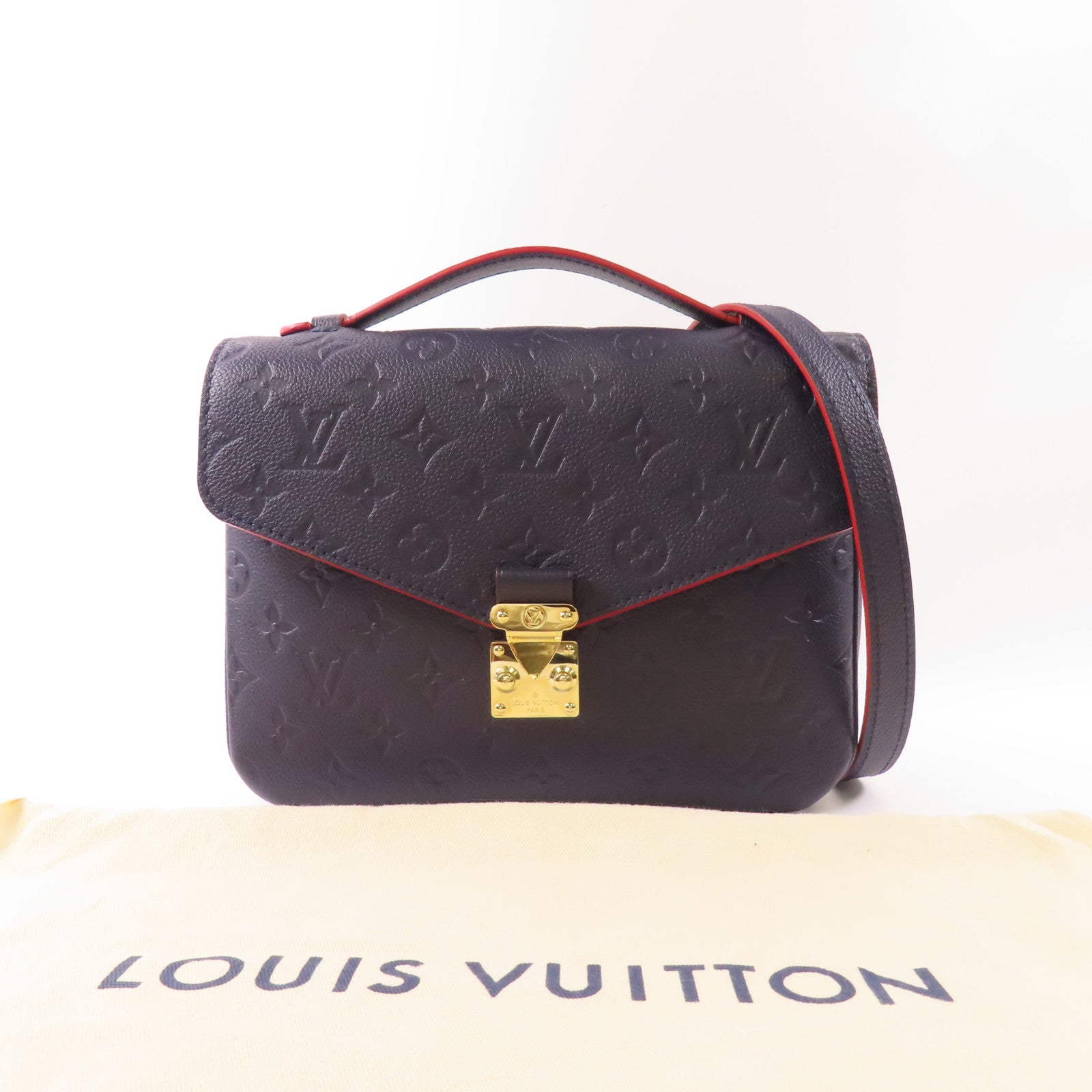 LOUIS VUITTON Monogram Empreinte Pochette Metis金扣手挽肩背兩用袋深藍色