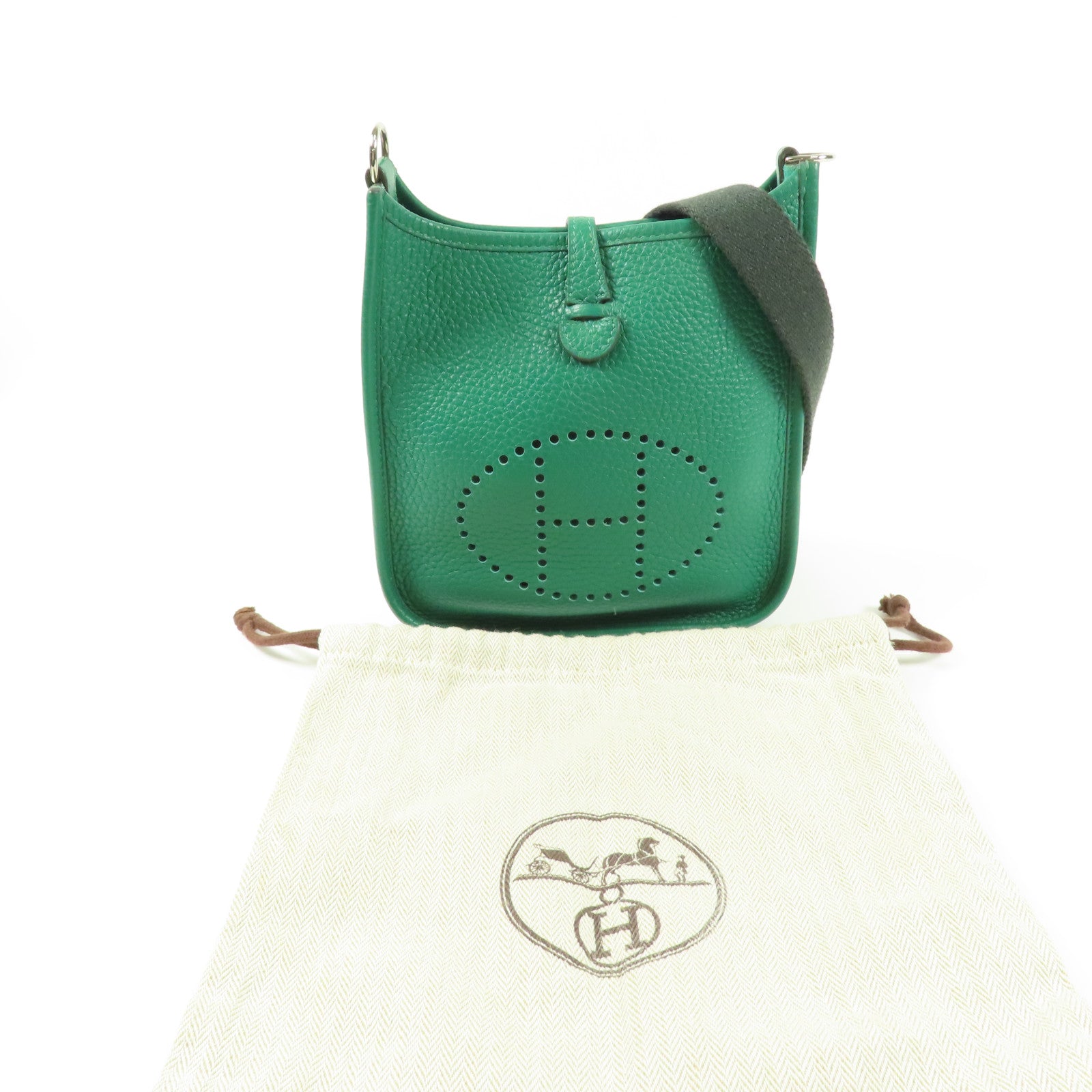 HERMES Clemence皮革Evelyne TPM銀扣肩背袋Menthe