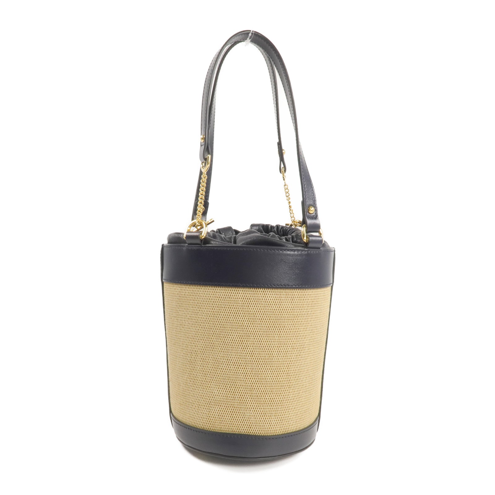 GUCCI 牛皮皮革/帆布Horsebit 1955 Bucket Bag金扣手挽袋