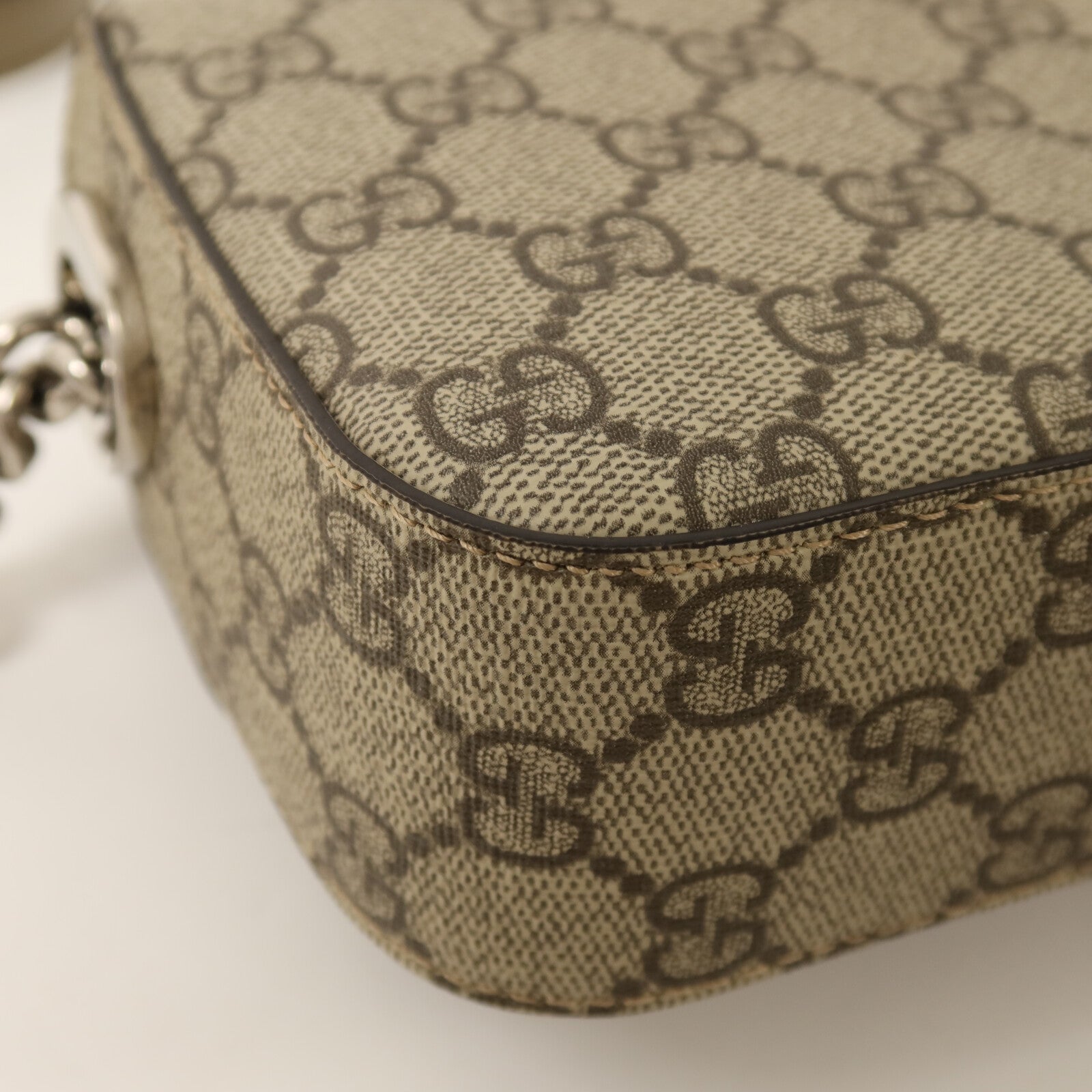 GUCCI 塗層帆布Petit GG Mini Bag銀扣鏈帶手挽肩背兩用袋