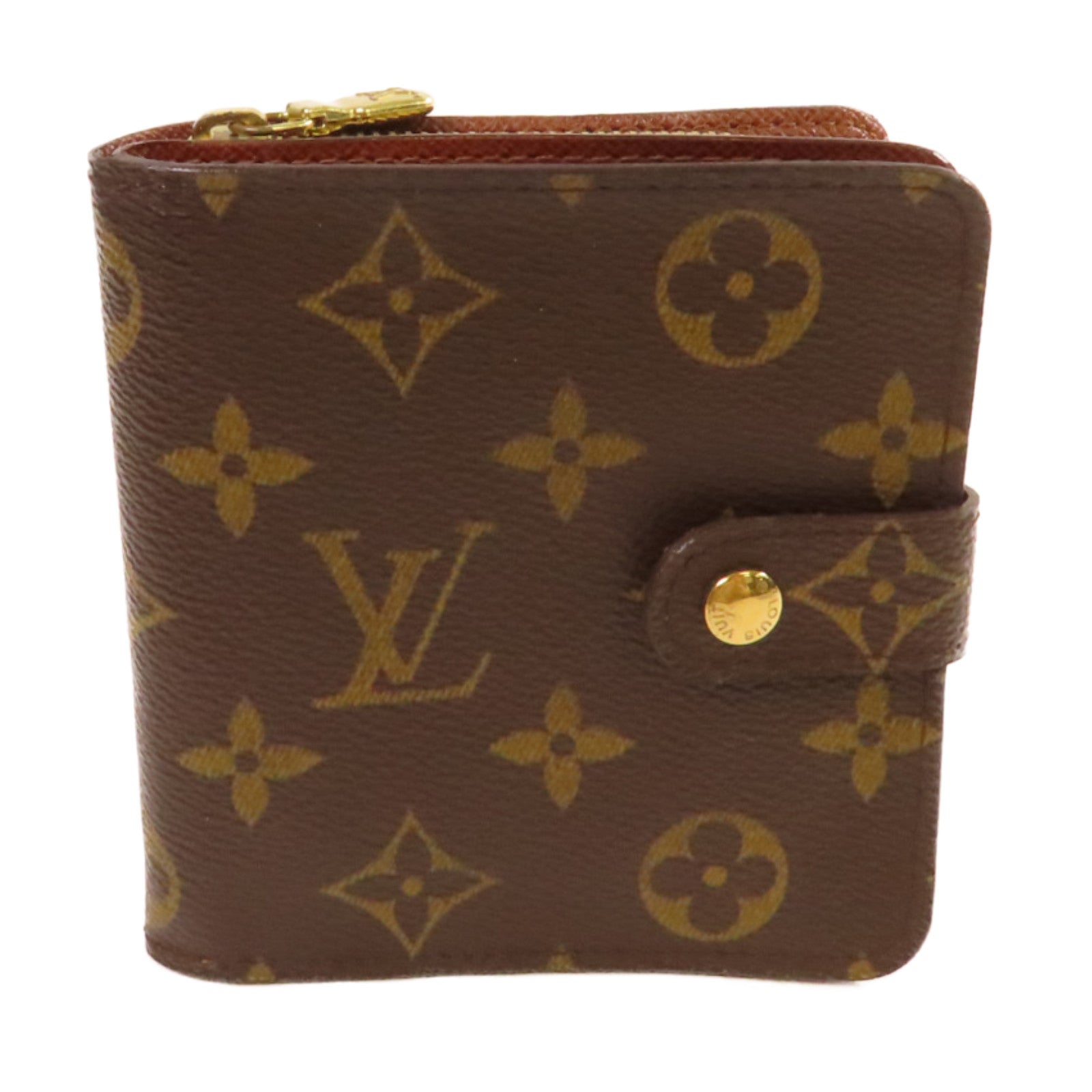 LOUIS VUITTON Monogram Compact Zip Wallet金扣錢包啡色