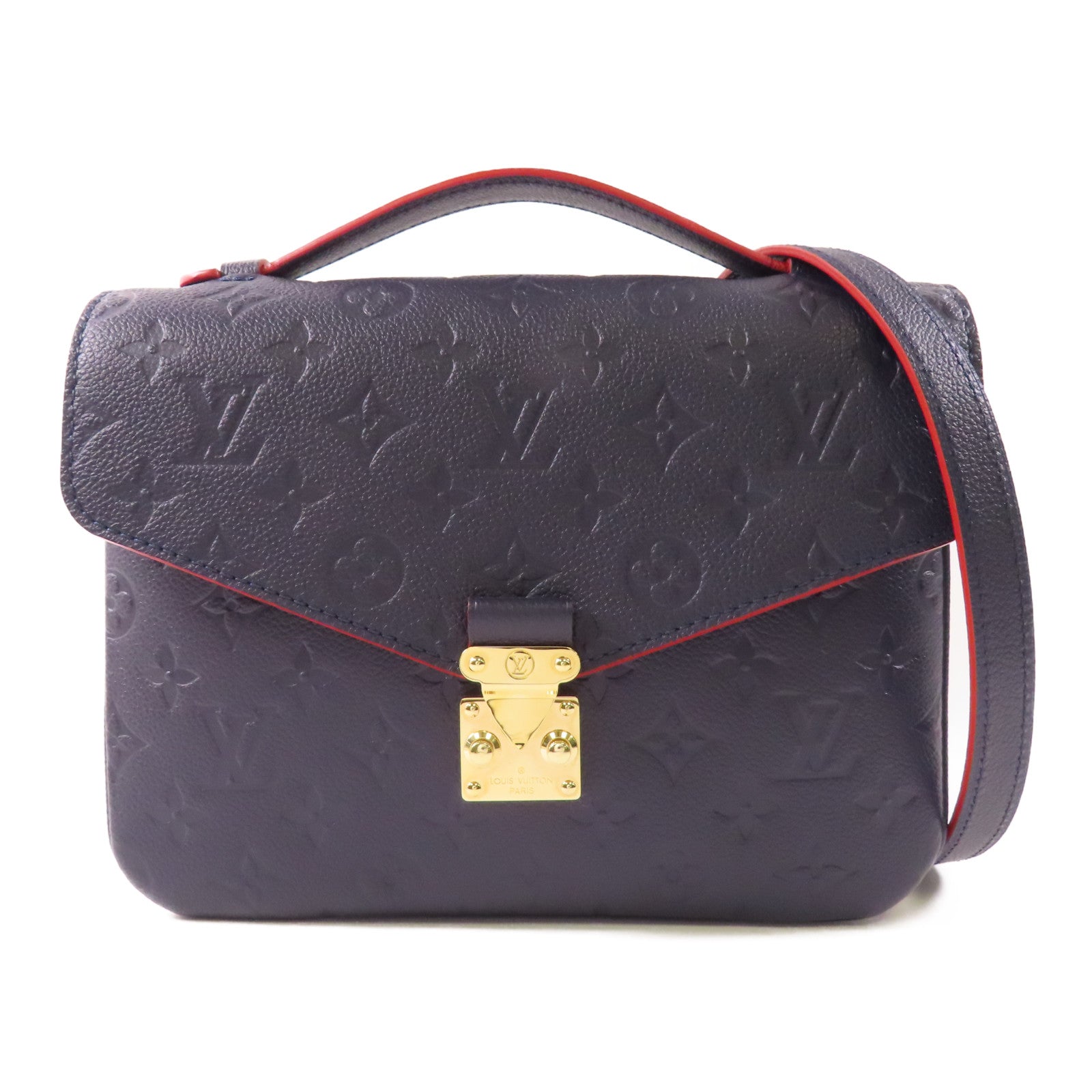LOUIS VUITTON Monogram Empreinte Pochette Metis金扣手挽肩背兩用袋深藍色