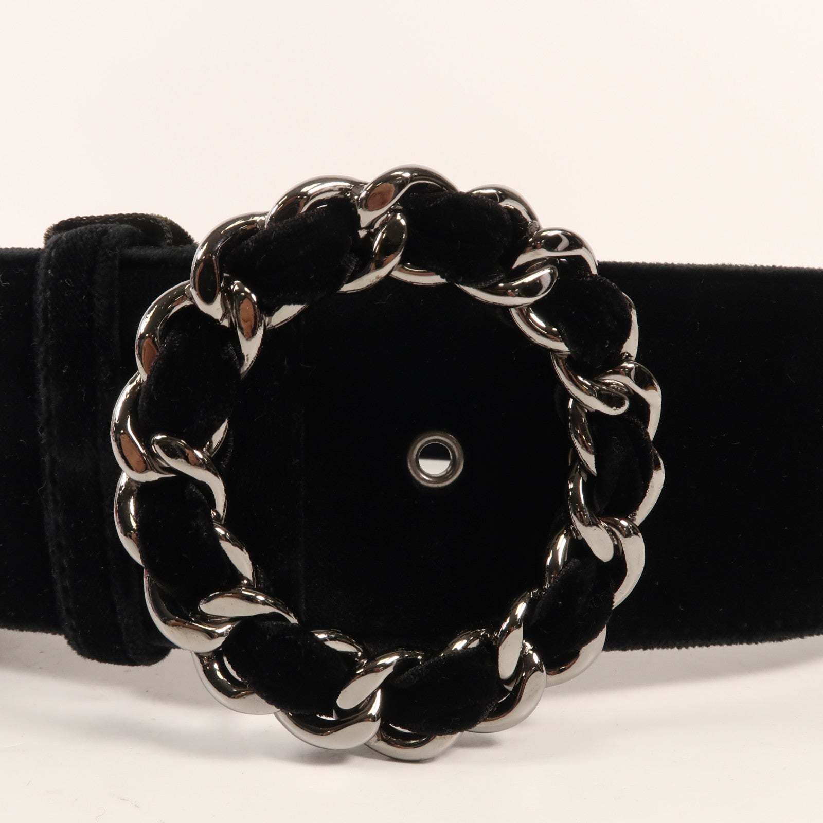 CHANEL 天鵝絨Belt銀扣皮帶