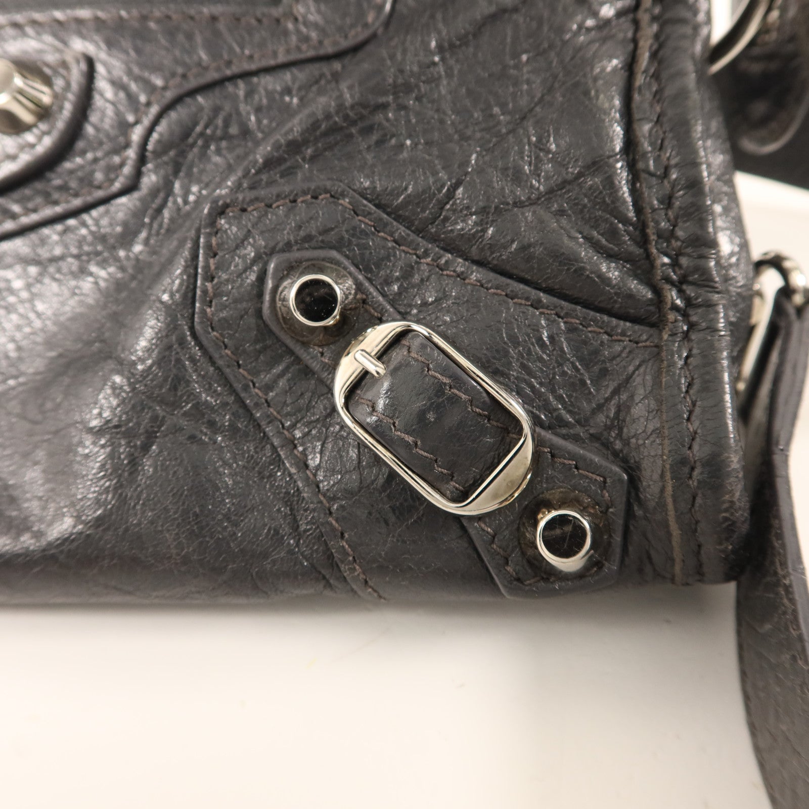 BALENCIAGA 羊皮皮革Mini City銀扣手挽肩背兩用袋
