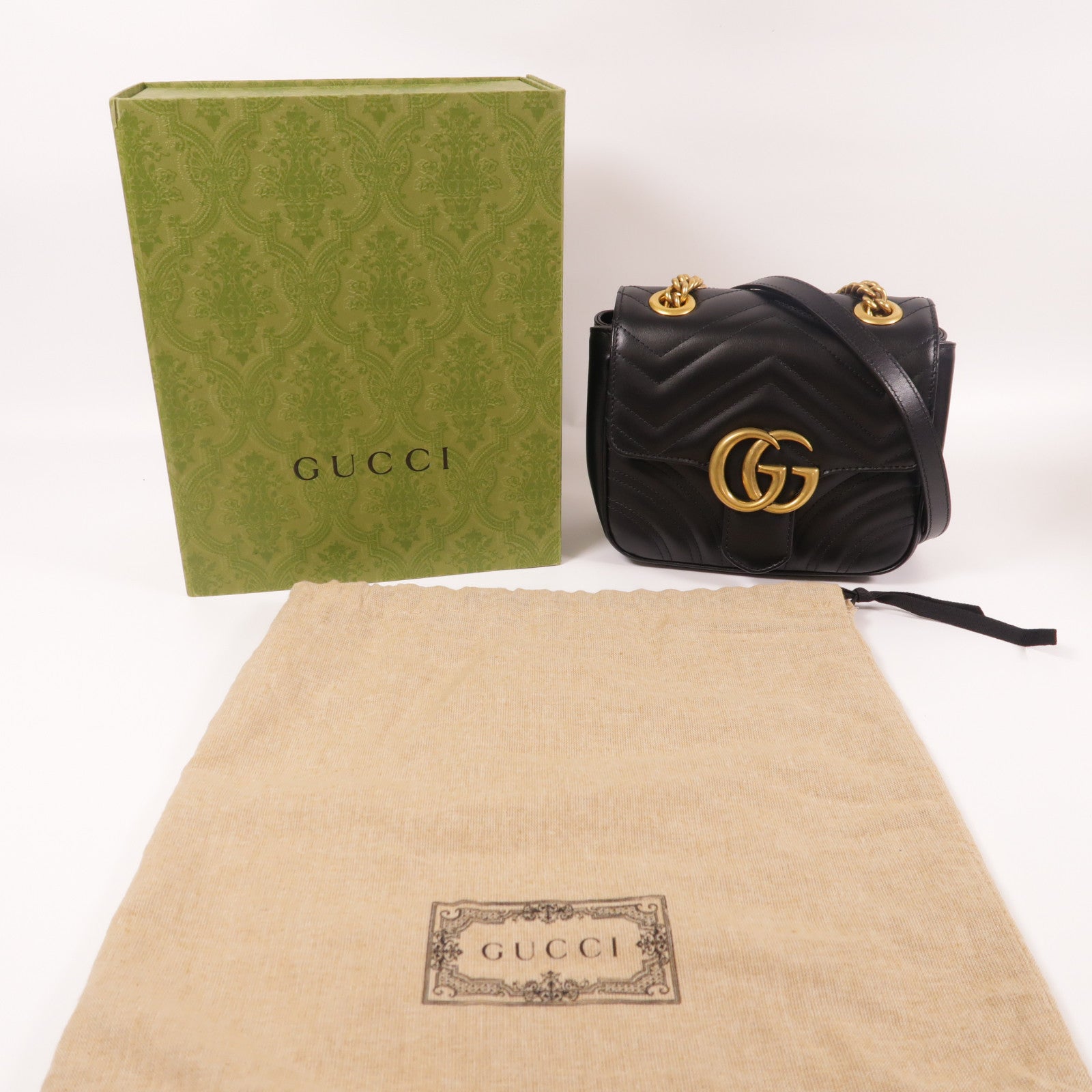 GUCCI 牛皮皮革GG Marmont金扣鏈帶肩背袋
