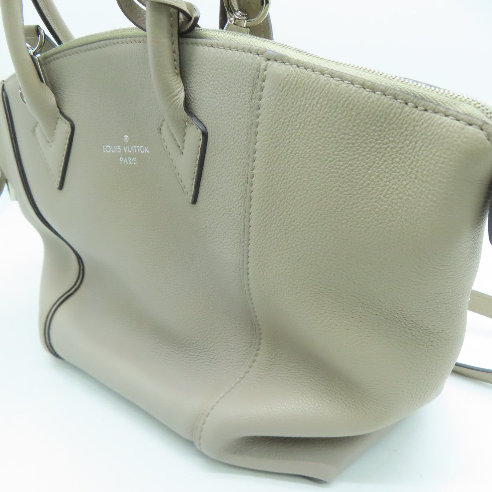 LOUIS VUITTON [Sharp Discount] Cowhide Leather Soft Lockit Silver Buckle Handle Shoulder Back Dual-purpose Bag Gray Brown