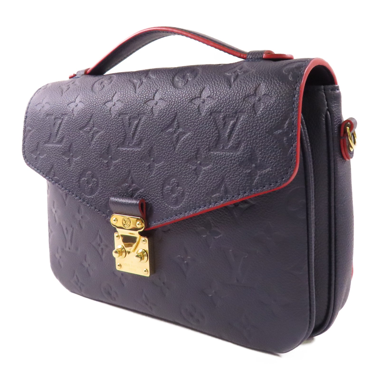 LOUIS VUITTON Monogram Empreinte Pochette Metis金扣手挽肩背兩用袋深藍色
