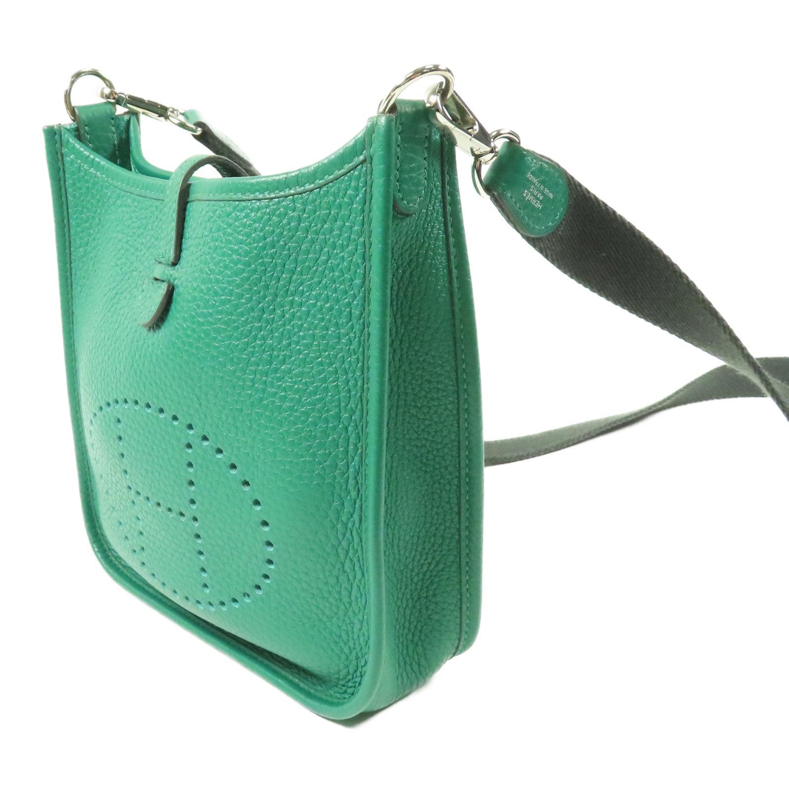 HERMES Clemence皮革Evelyne TPM銀扣肩背袋Menthe
