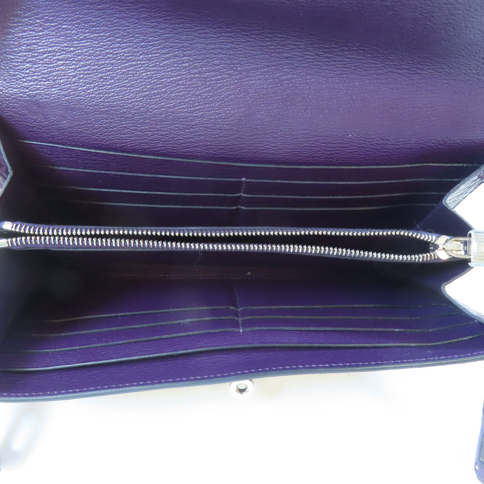 HERMES 鱷魚皮革Kelly Long Wallet銀扣長錢包Violet/紫色