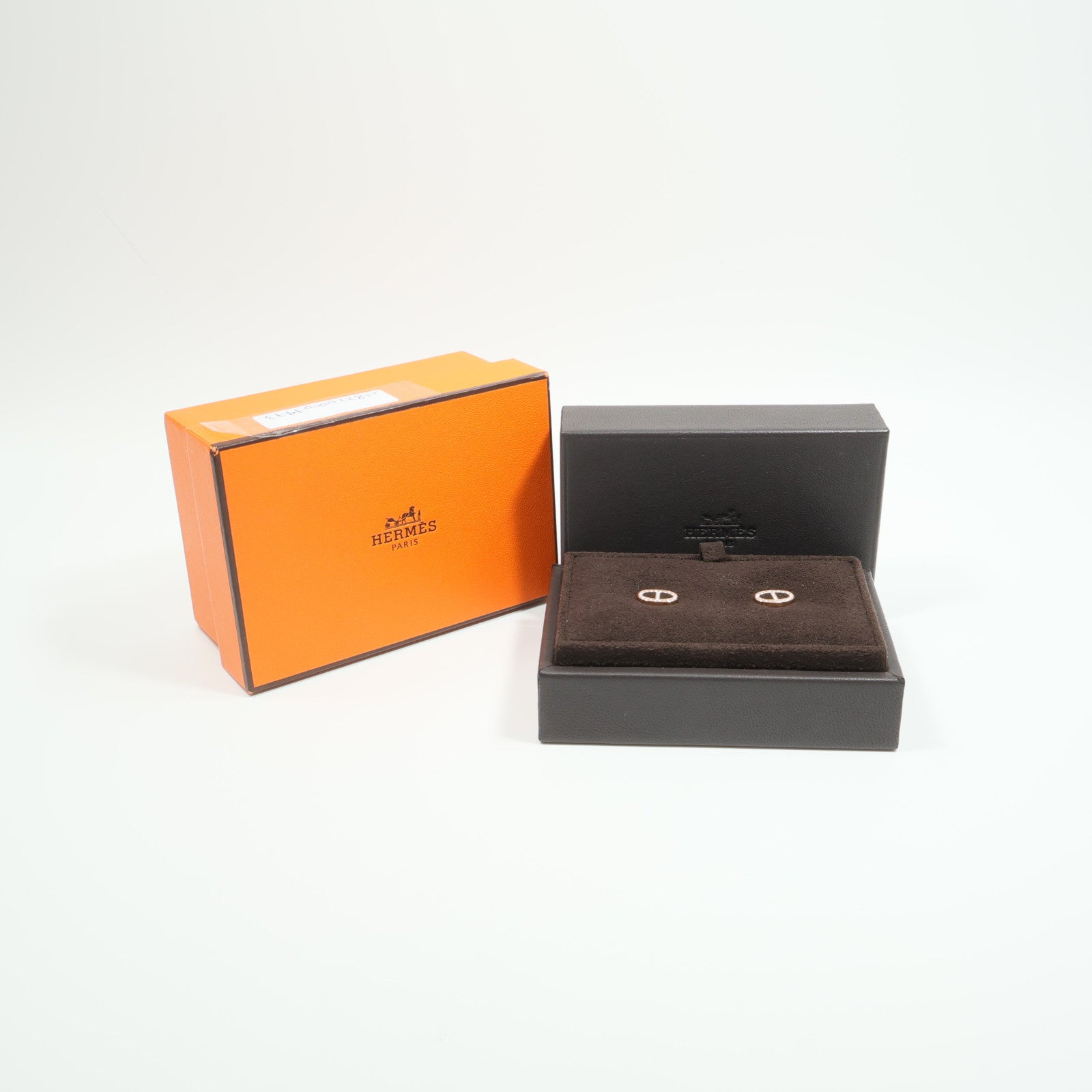 HERMES 18K玫瑰金Chaine d'ancre Contour Stud Earrings鑽石耳環