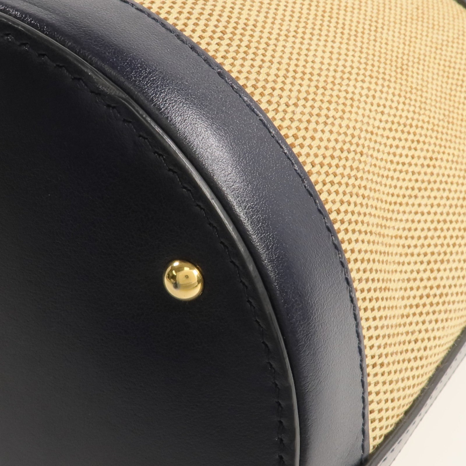 GUCCI 牛皮皮革/帆布Horsebit 1955 Bucket Bag金扣手挽袋
