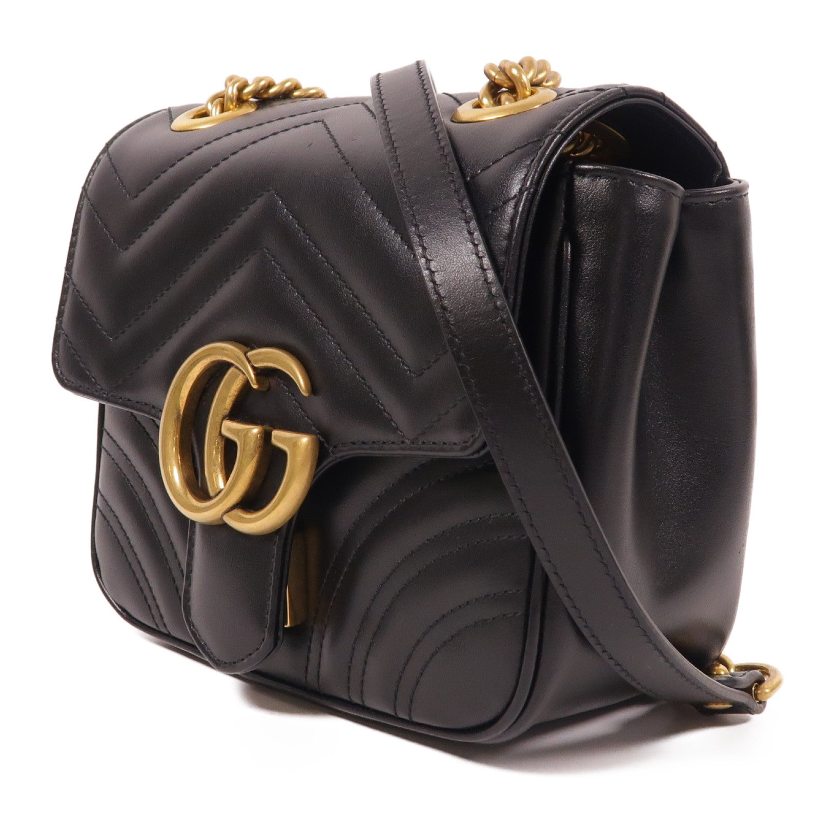 GUCCI 牛皮皮革GG Marmont金扣鏈帶肩背袋