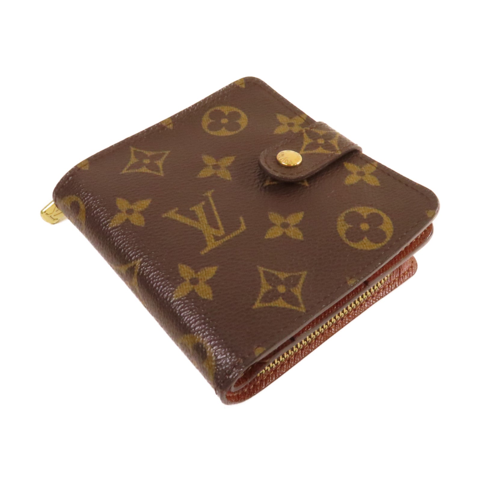 LOUIS VUITTON Monogram Compact Zip Wallet金扣錢包啡色