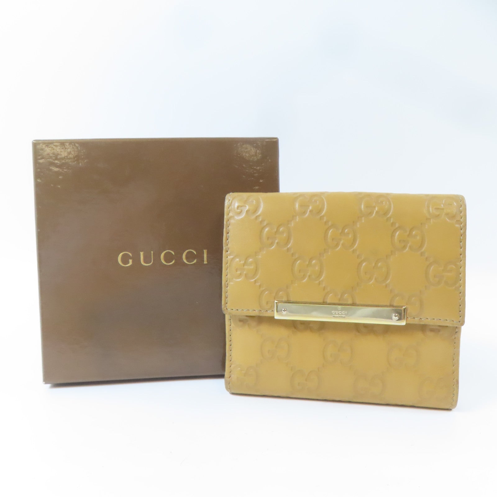 GUCCI 牛皮皮革Bifold Wallet金扣錢包啡色