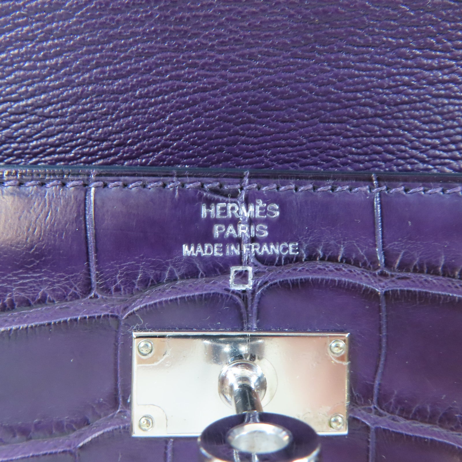 HERMES 鱷魚皮革Kelly Long Wallet銀扣長錢包Violet/紫色