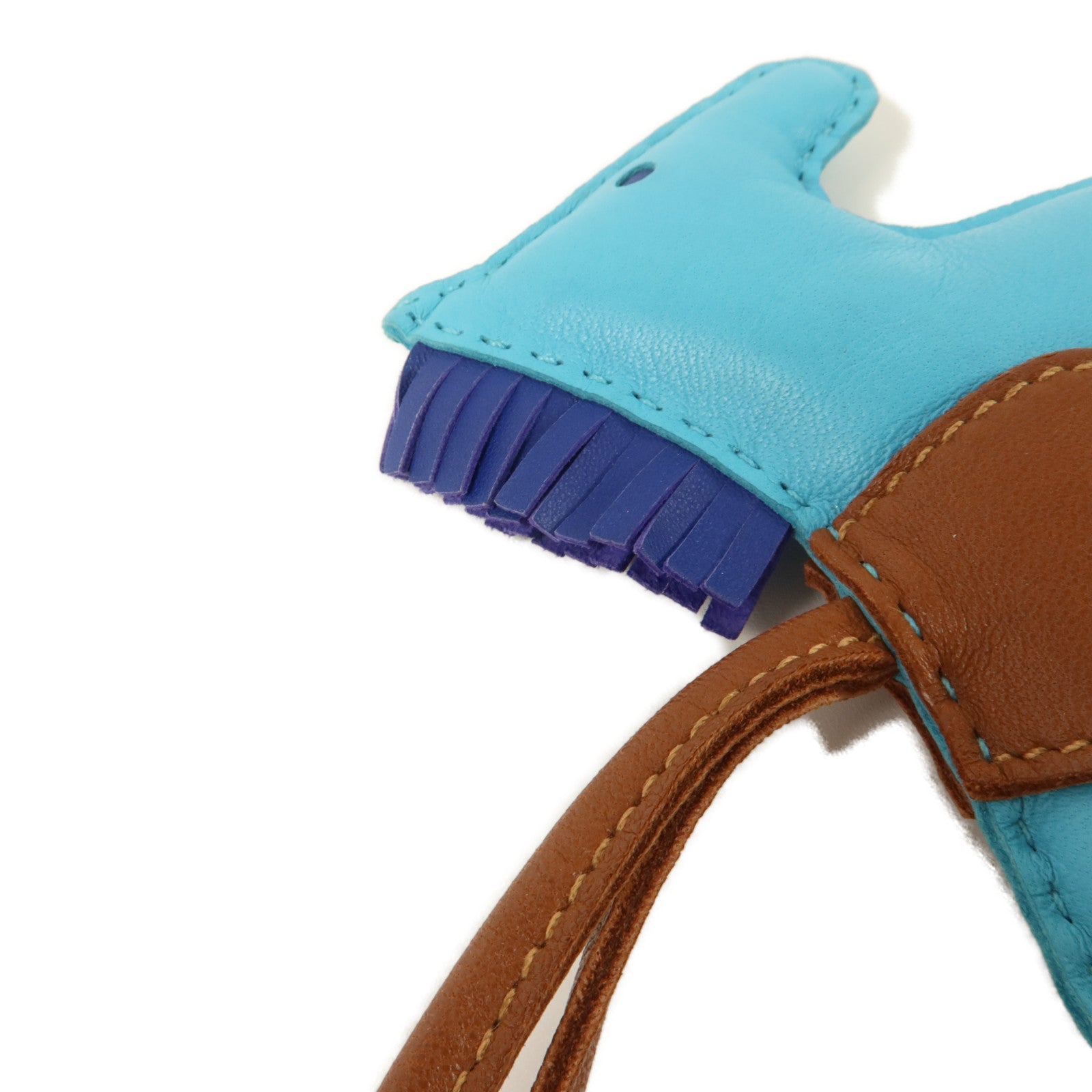 HERMES Milo皮革Rodeo MM掛飾Bleu Azteque/Bleu Electrique/Fauve