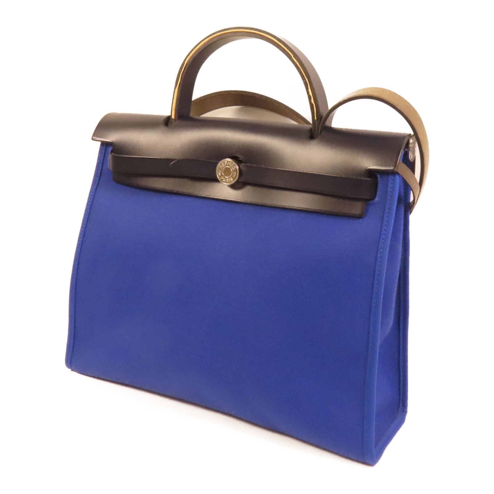 HERMES 帆布Herbag PM銀扣手挽肩背兩用袋Blue Electrique