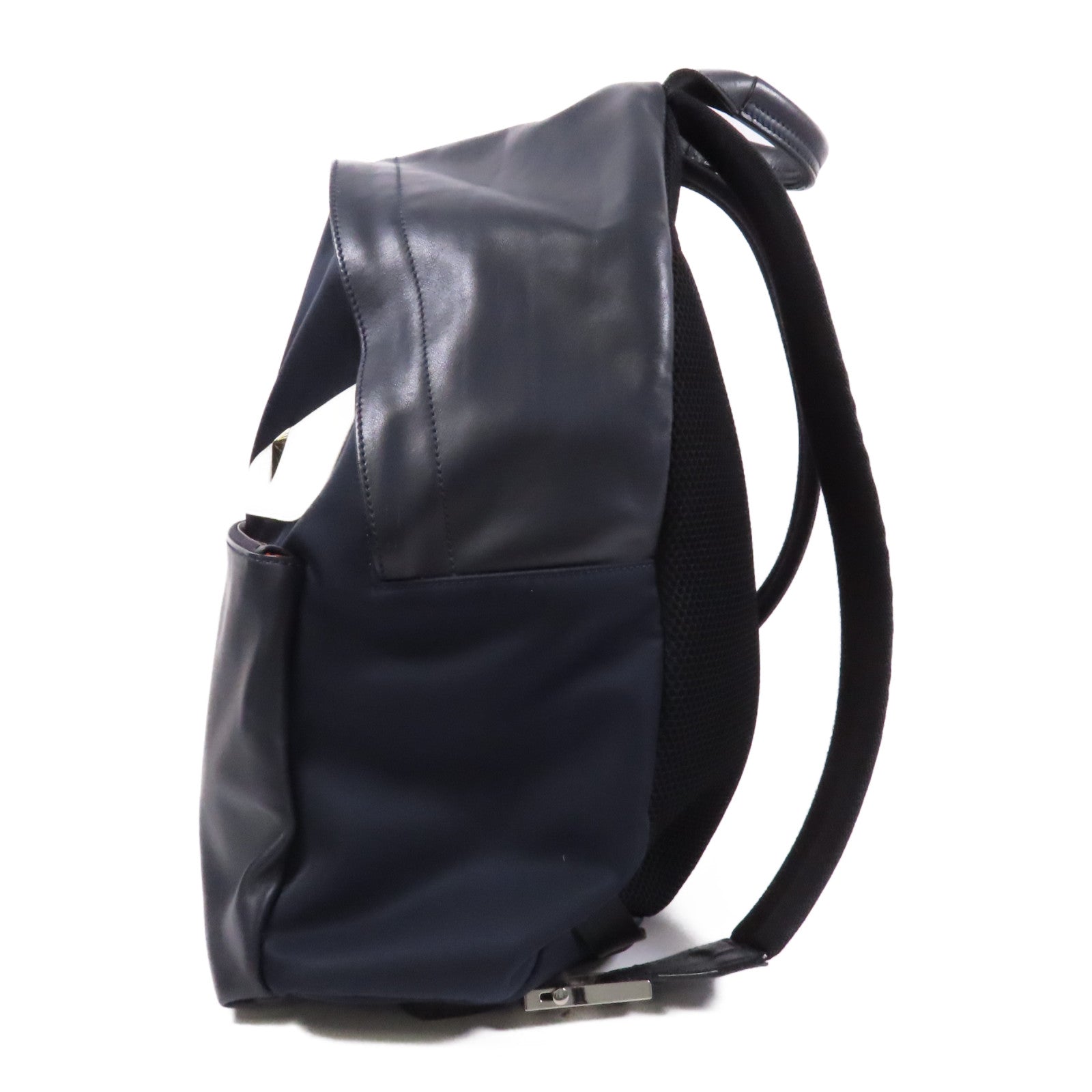 FENDI 牛皮皮革/尼龍Monster Eyes Backpack銀扣背包黑色