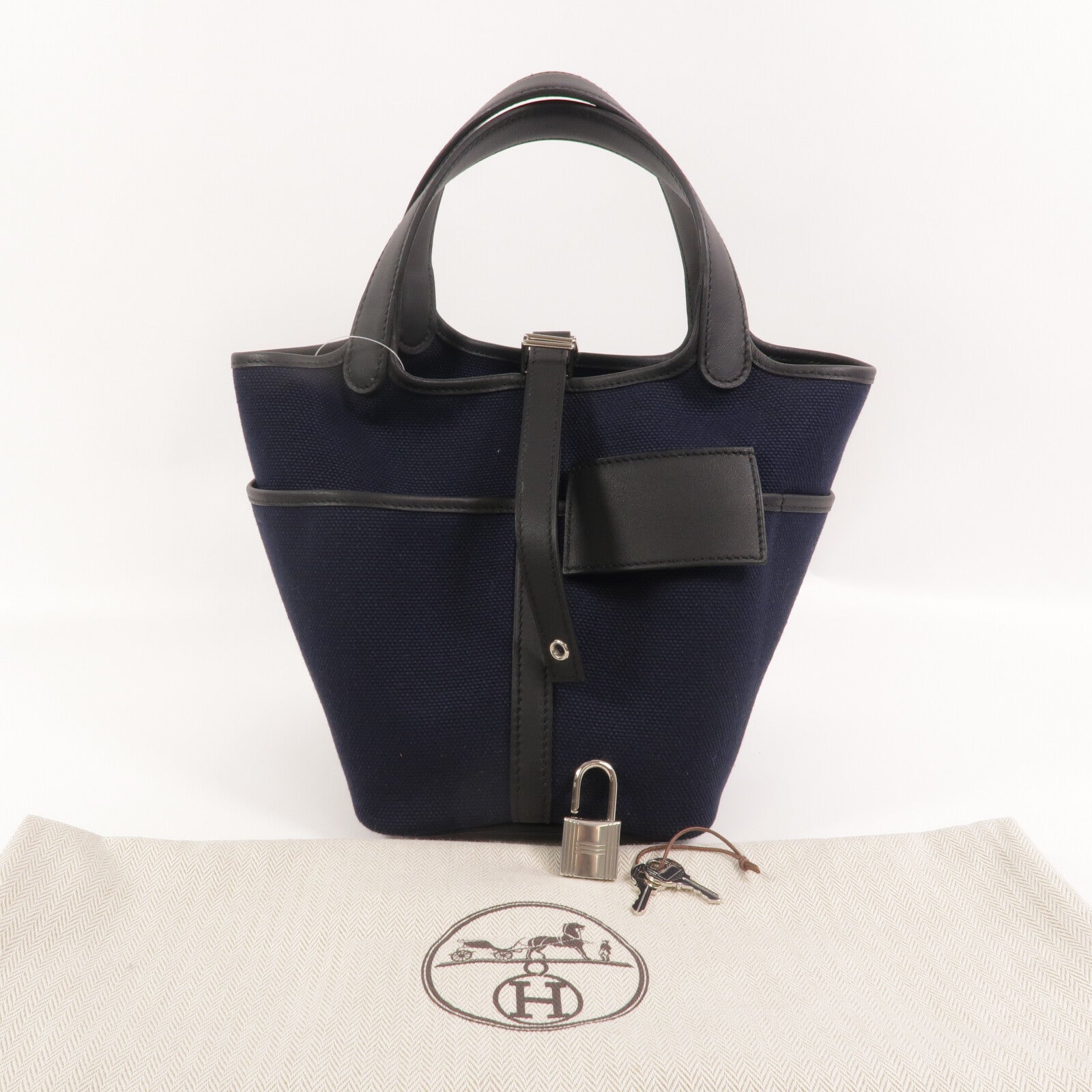 HERMES 帆布Picotin PM手提袋Noir/Caban