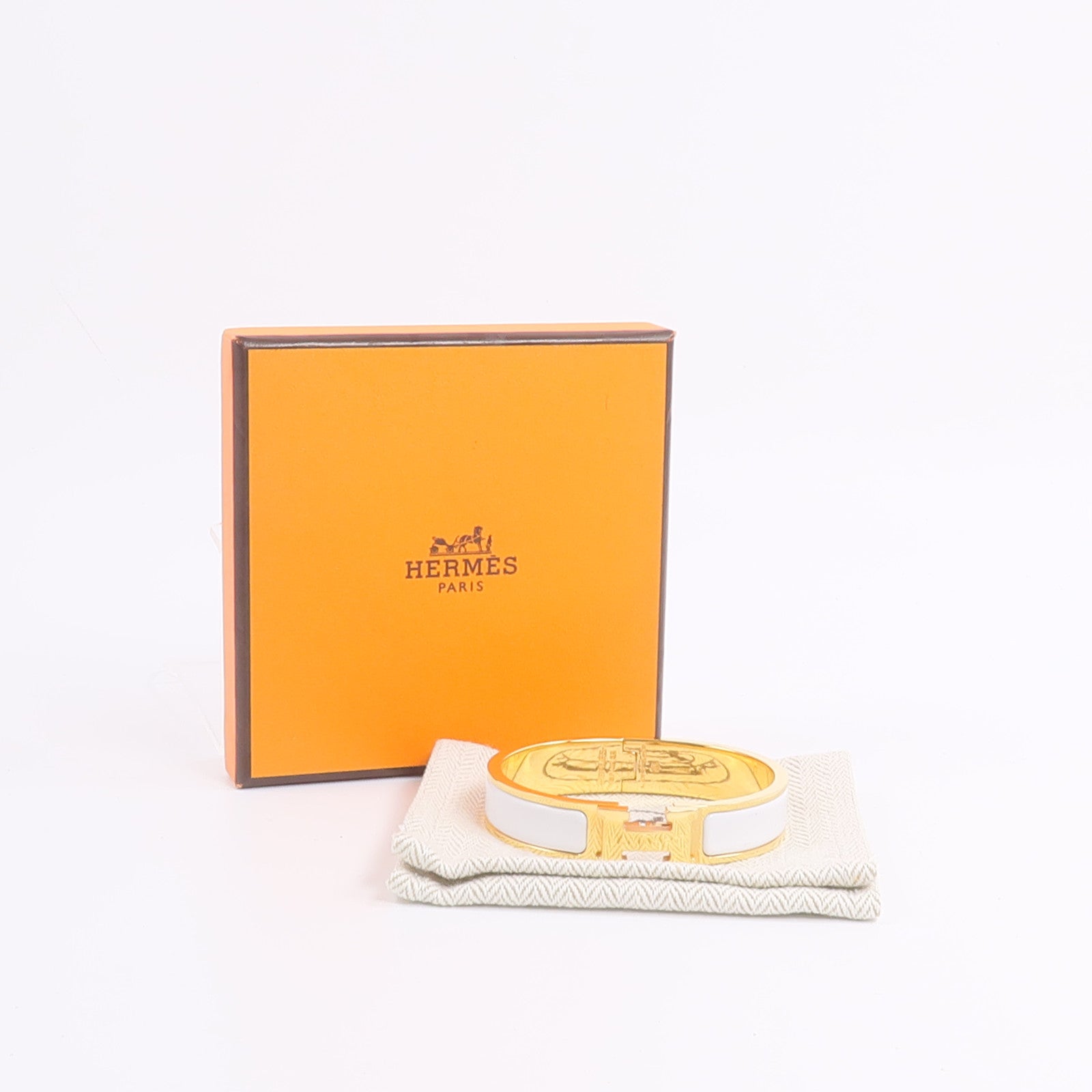HERMES 金屬/琺瑯Clic H Bracelet手鐲Blanc