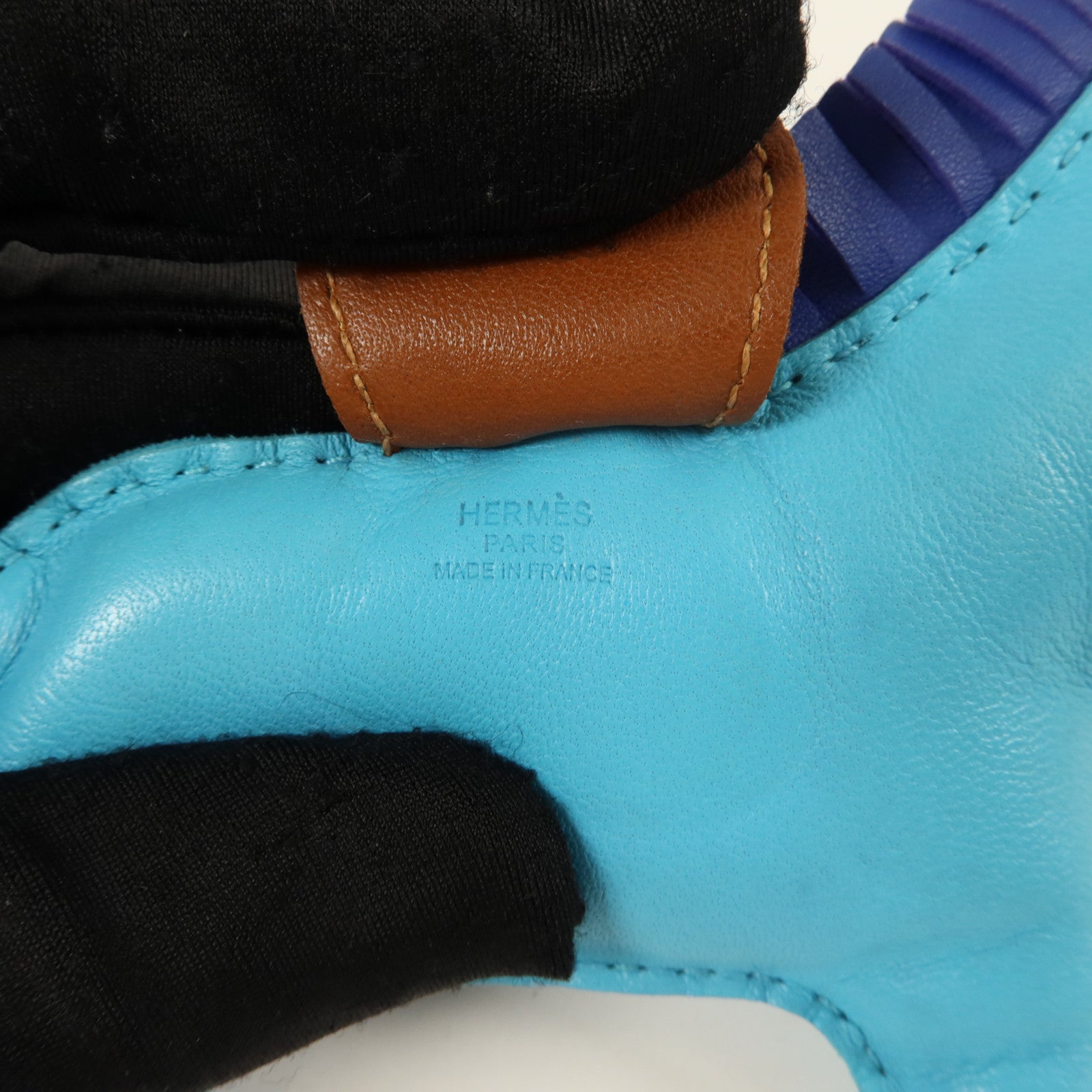 HERMES Milo皮革Rodeo MM掛飾Bleu Azteque/Bleu Electrique/Fauve