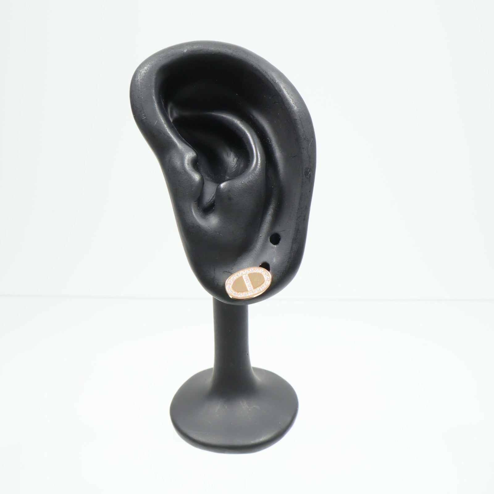 HERMES 18K玫瑰金Chaine d'ancre Contour Stud Earrings鑽石耳環
