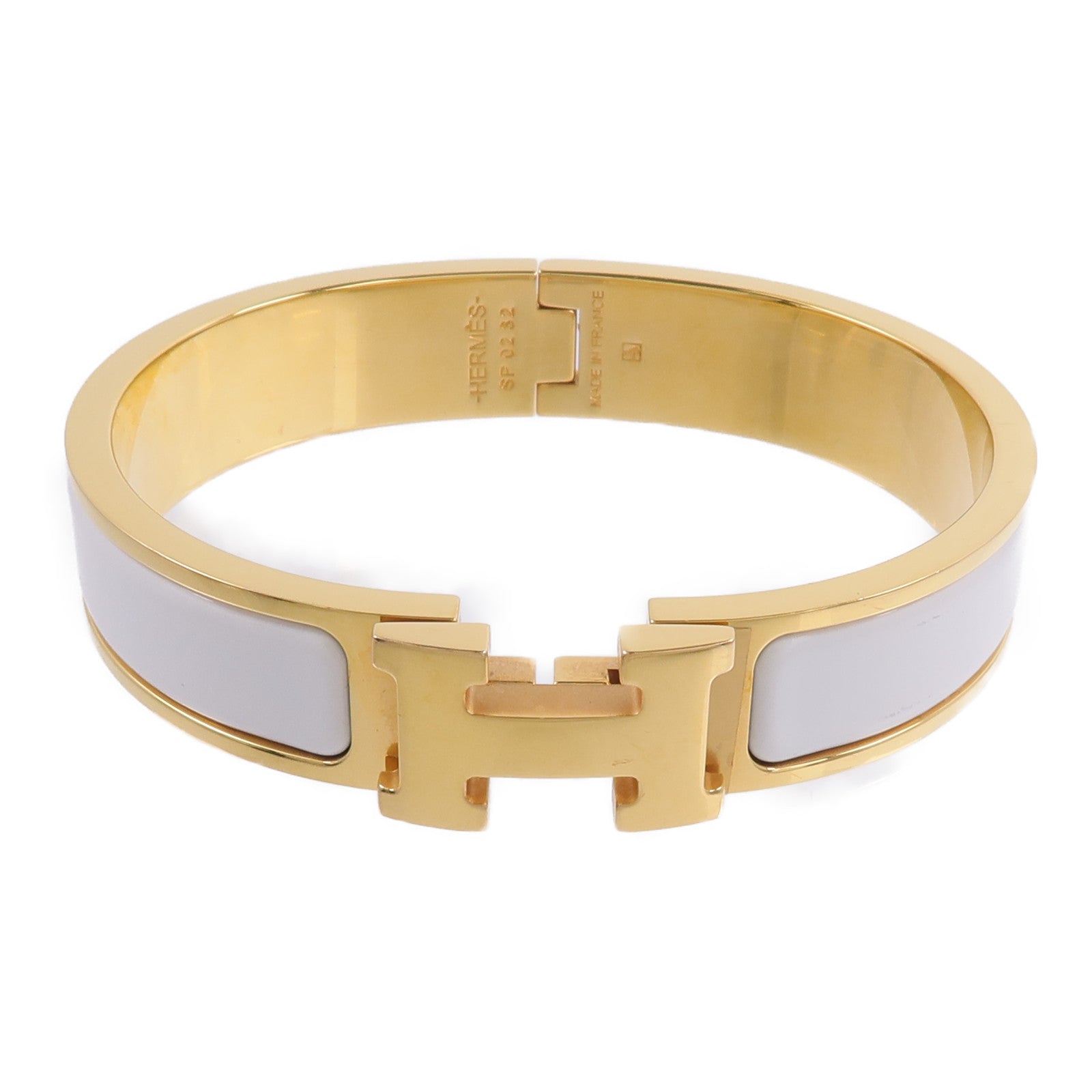 HERMES 金屬/琺瑯Clic H Bracelet手鐲Blanc