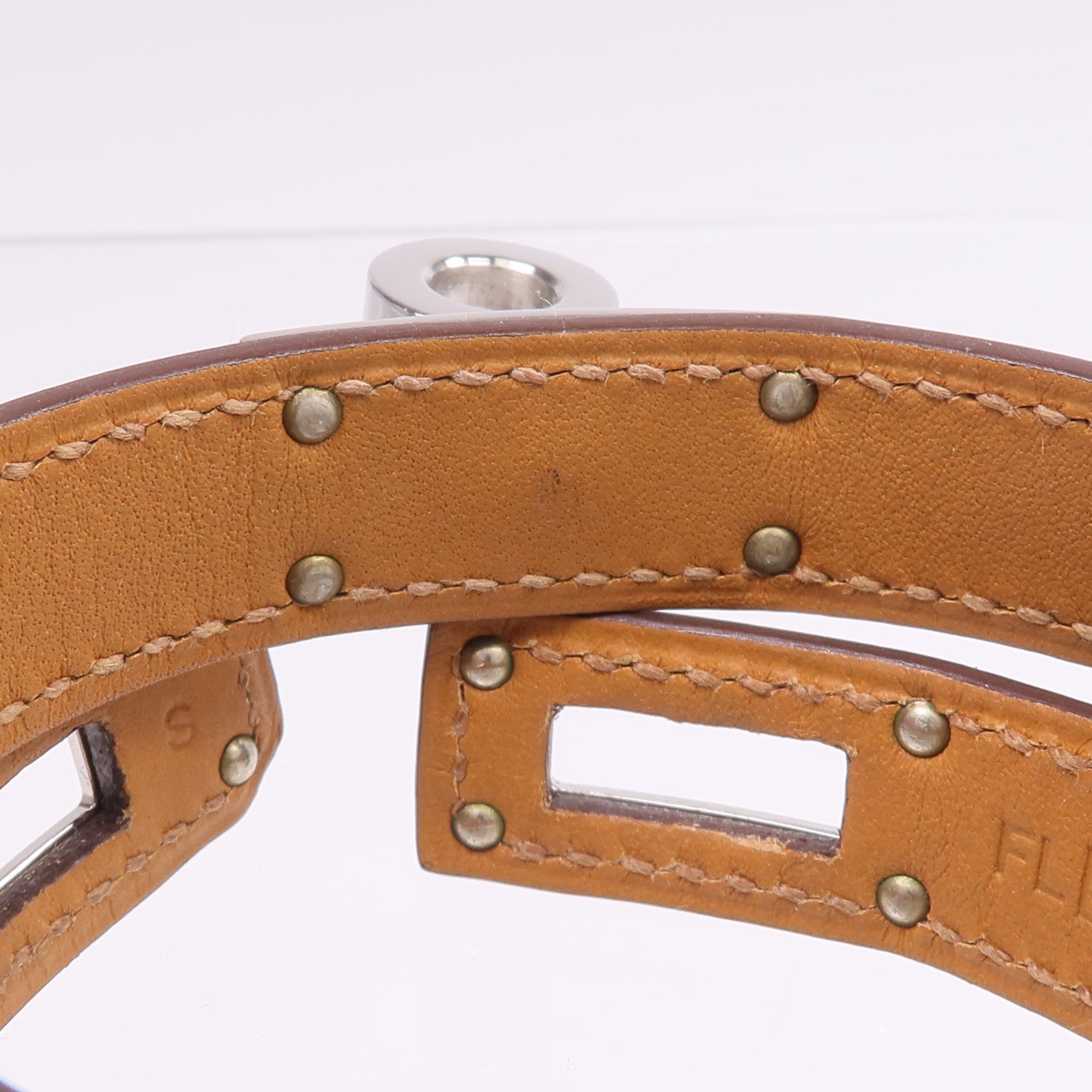 HERMES Swift皮革Kelly Double Tour Bracelet銀扣手帶Etoupe
