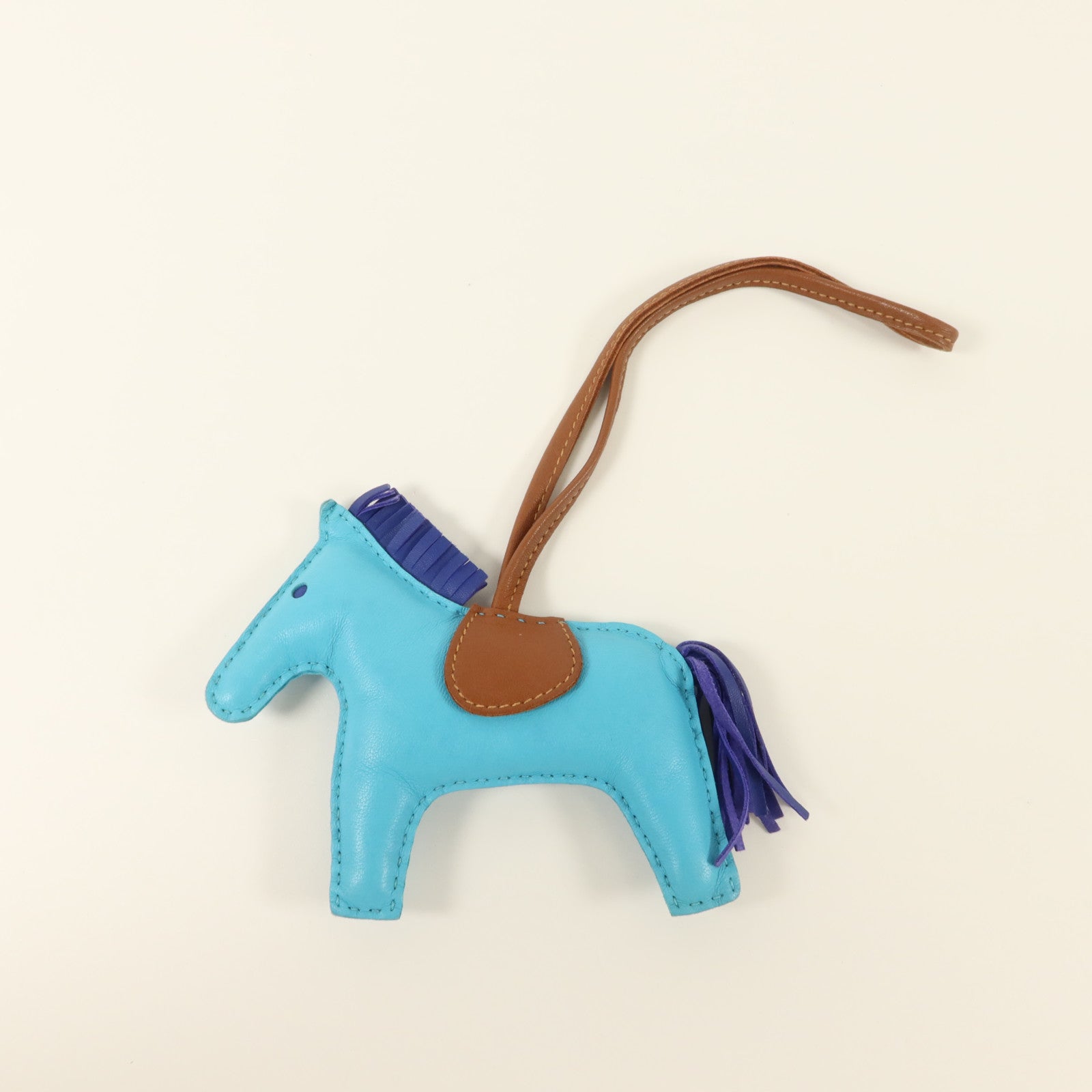 HERMES Milo皮革Rodeo MM掛飾Bleu Azteque/Bleu Electrique/Fauve