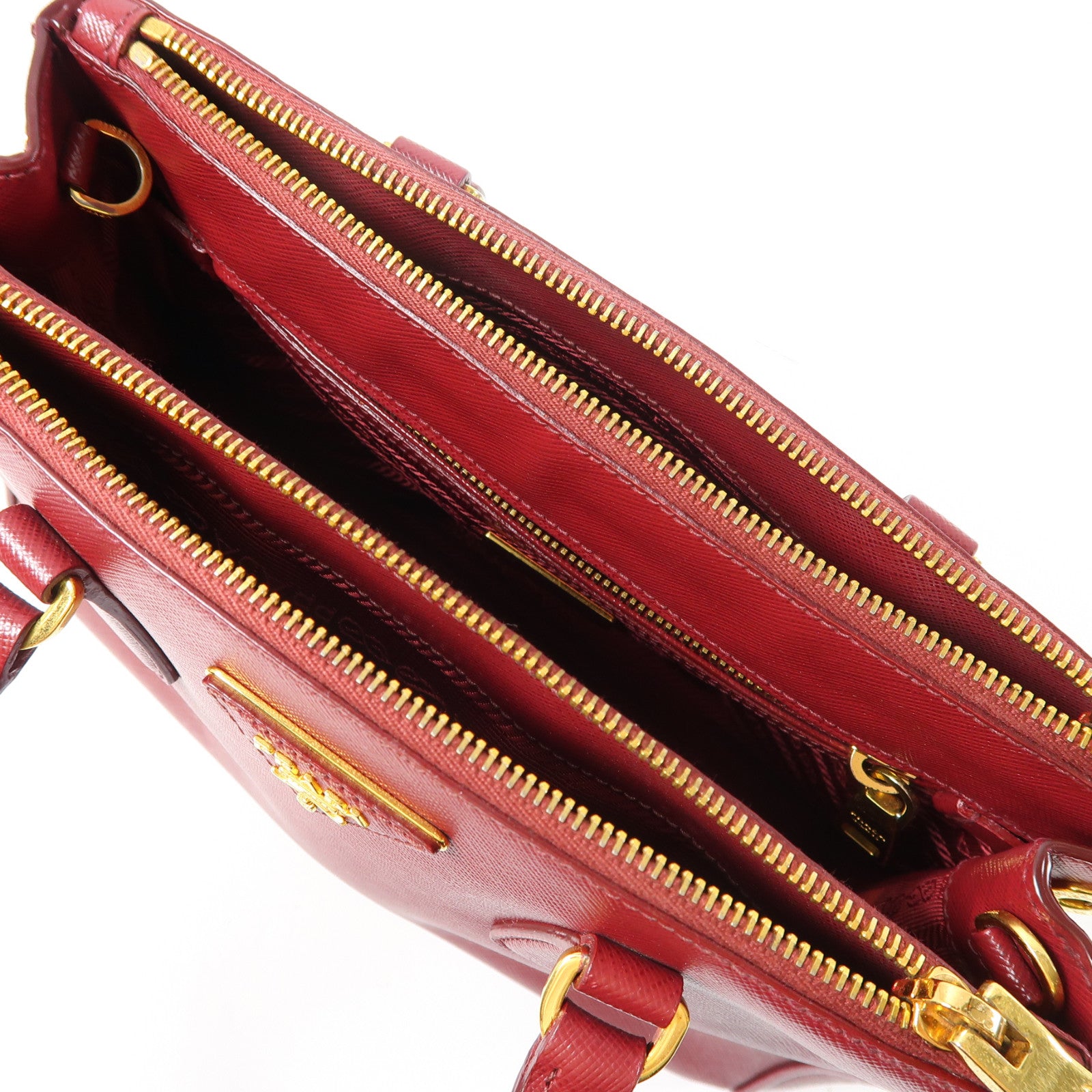 PRADA 【激減優惠】Saffiano皮革Galleria金扣手挽肩背兩用袋紅色
