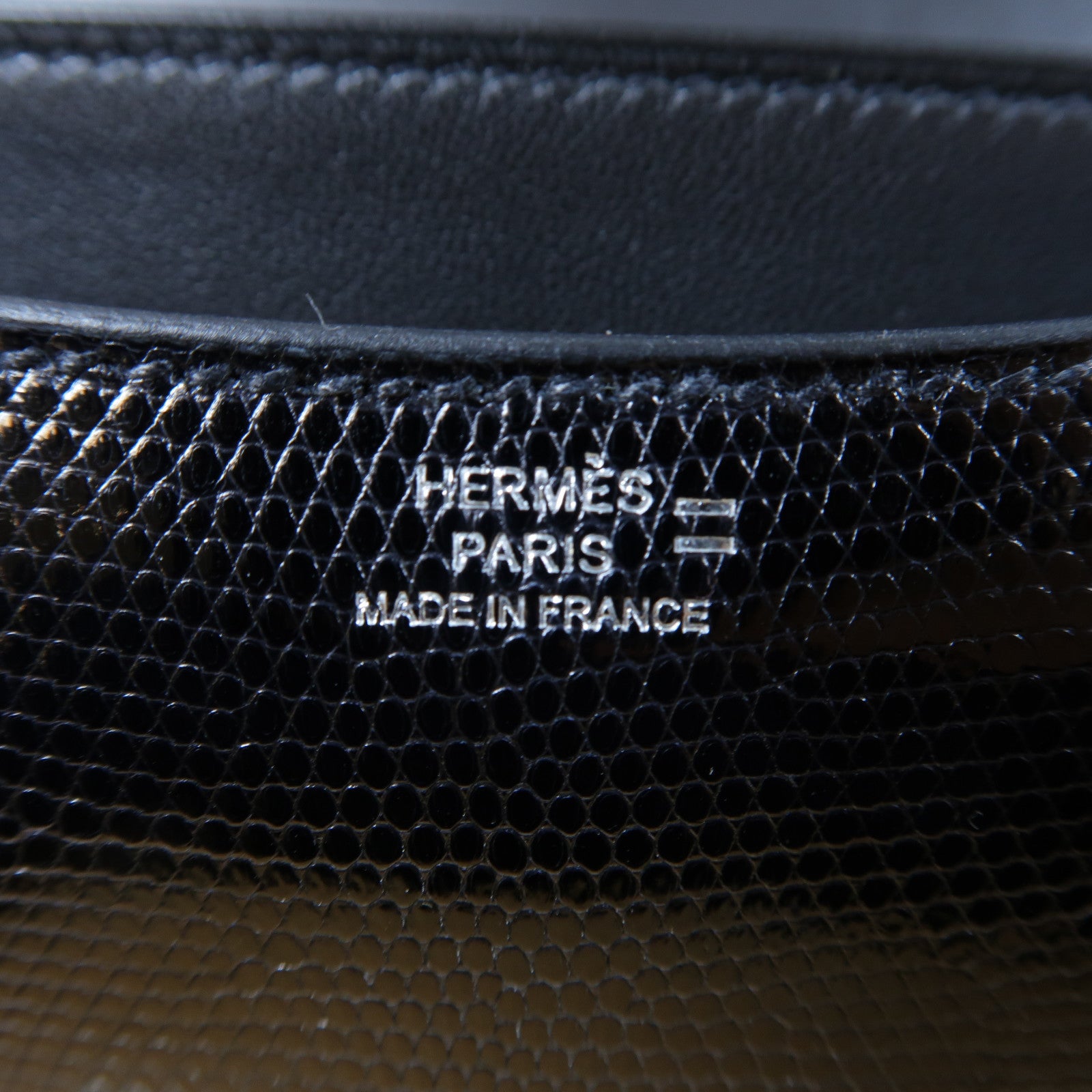 HERMES 蜥蝪皮革Constance Mini銀扣肩背袋黑色