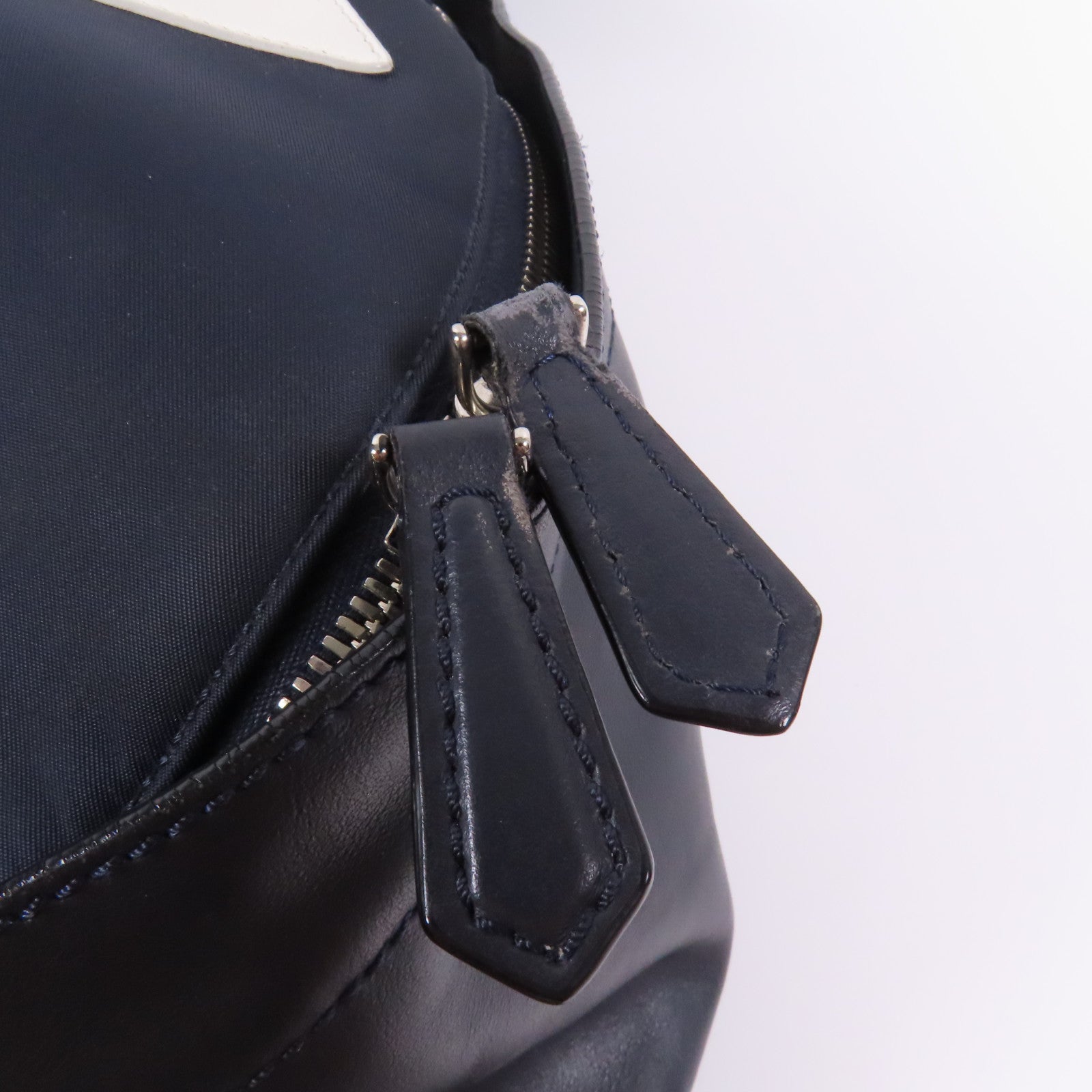 FENDI 牛皮皮革/尼龍Monster Eyes Backpack銀扣背包黑色