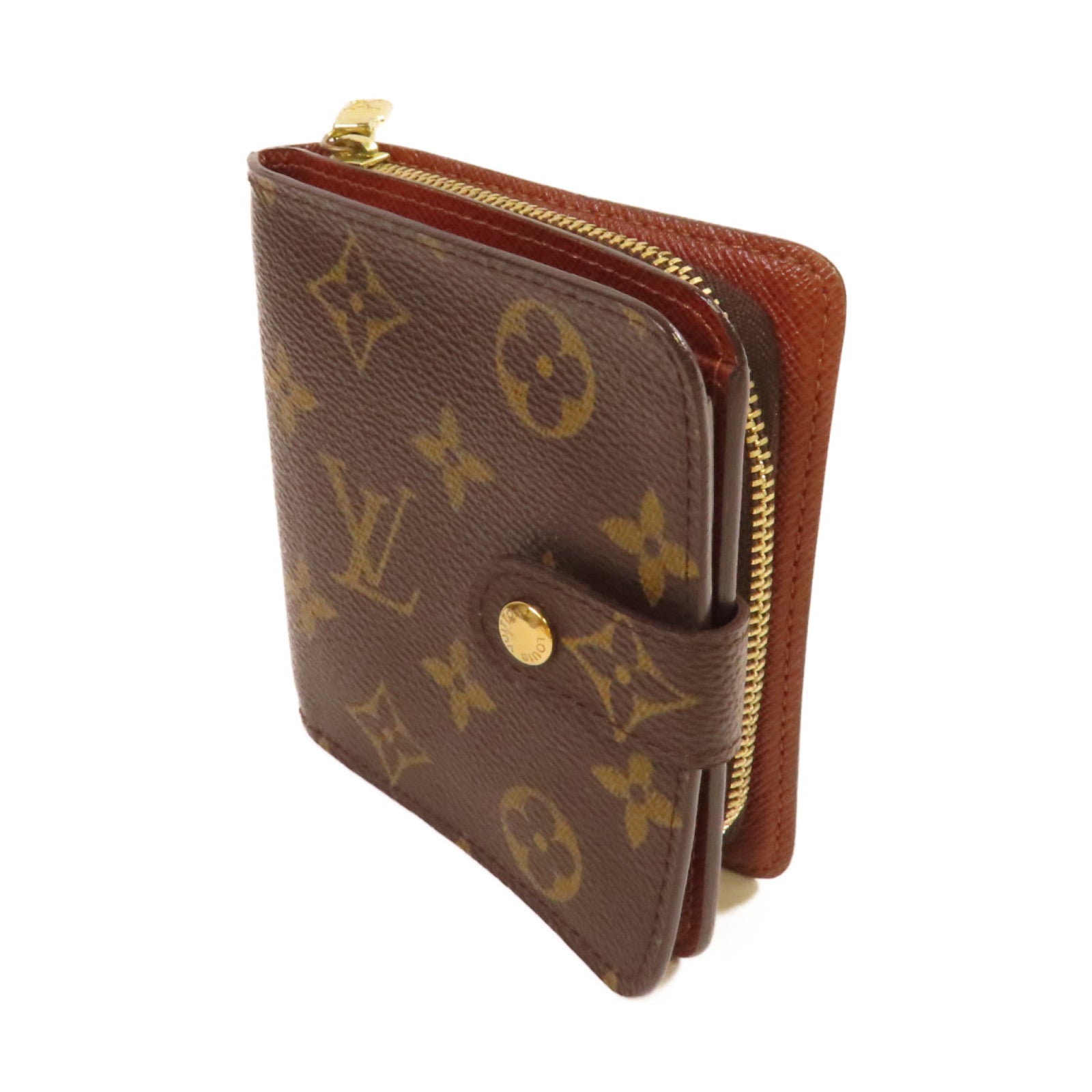 LOUIS VUITTON Monogram Compact Zip Wallet金扣錢包啡色