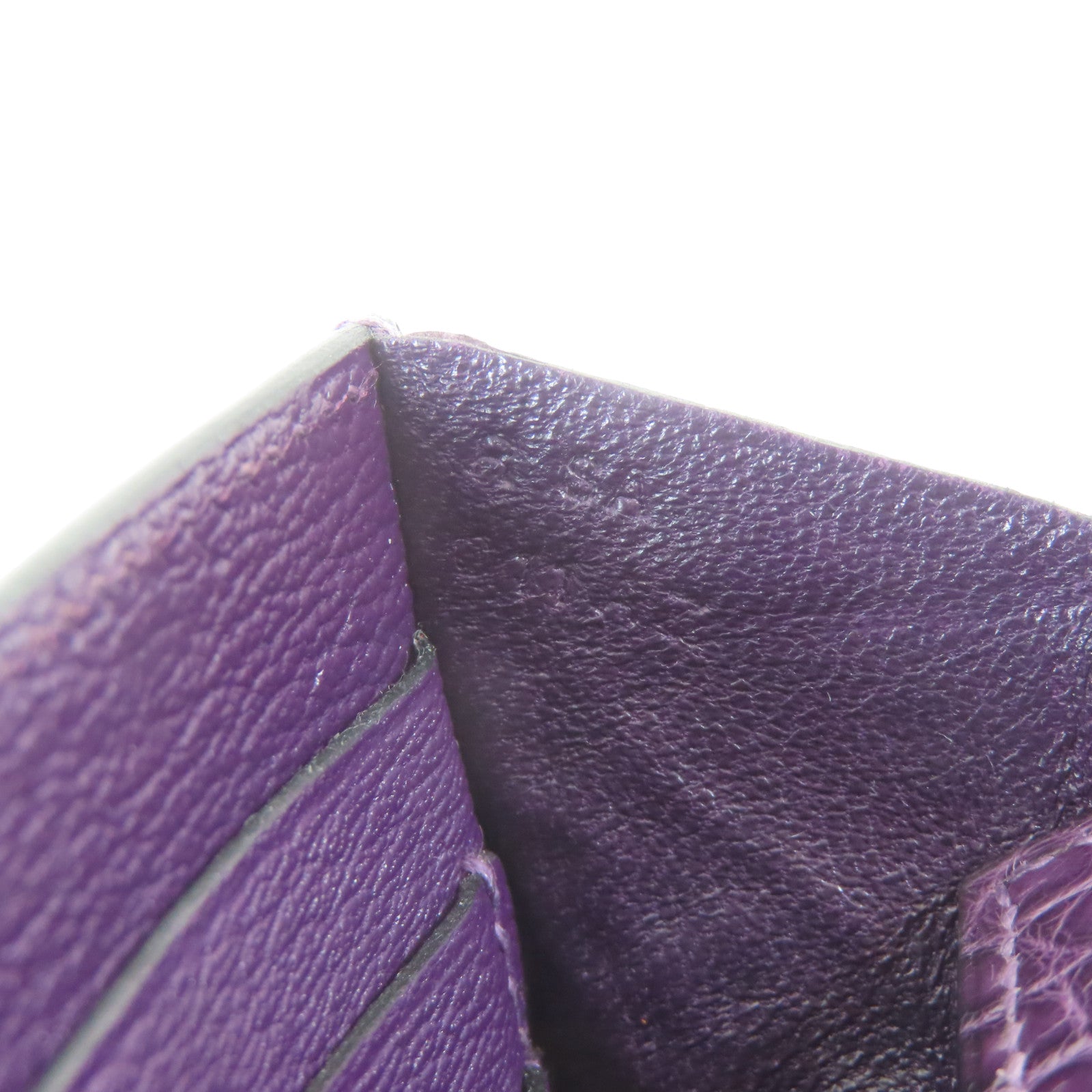 HERMES 鱷魚皮革Kelly Long Wallet銀扣長錢包Violet/紫色
